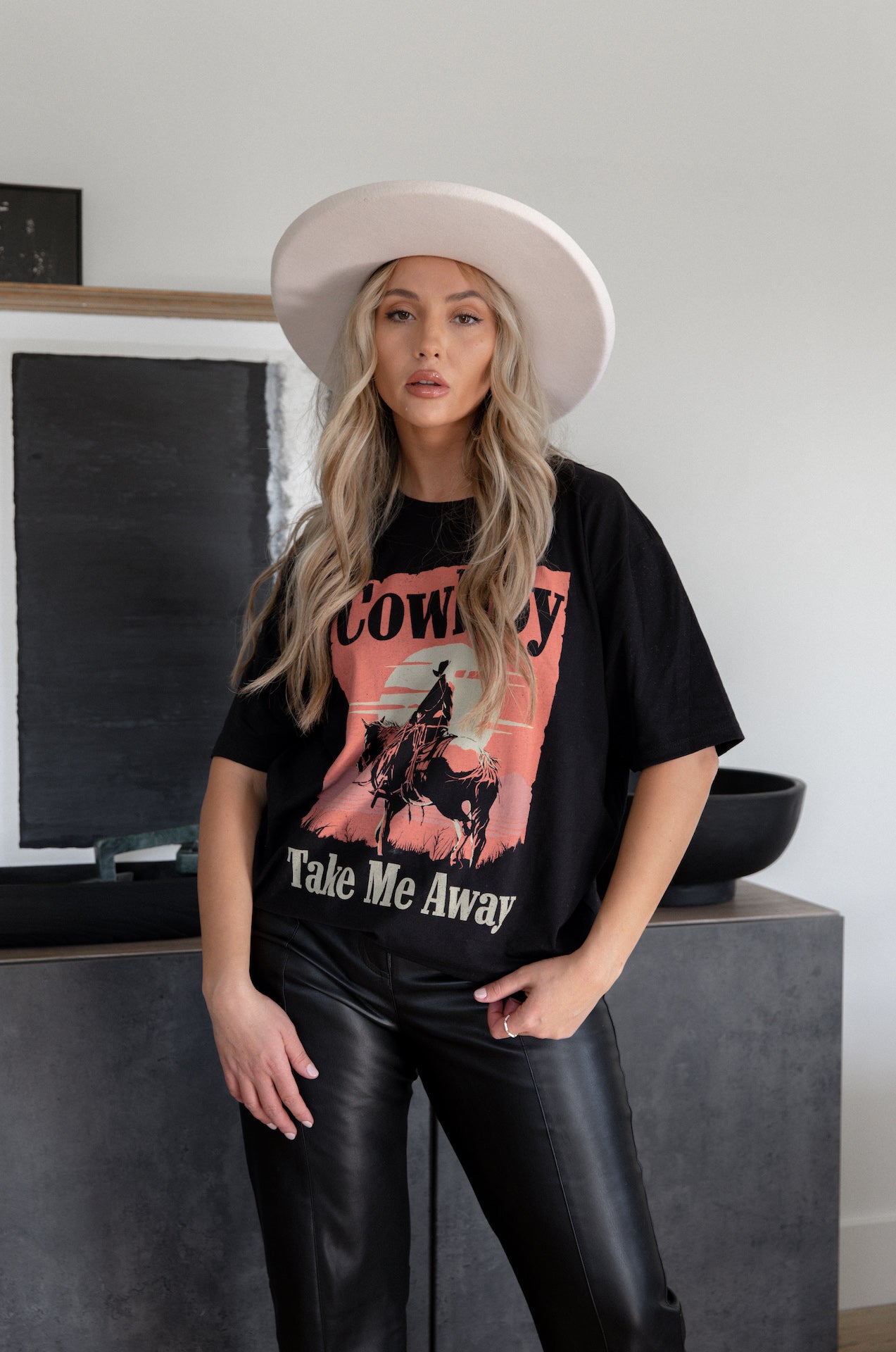 cowboy take me away graphic tee black mineral wash western t-shirt