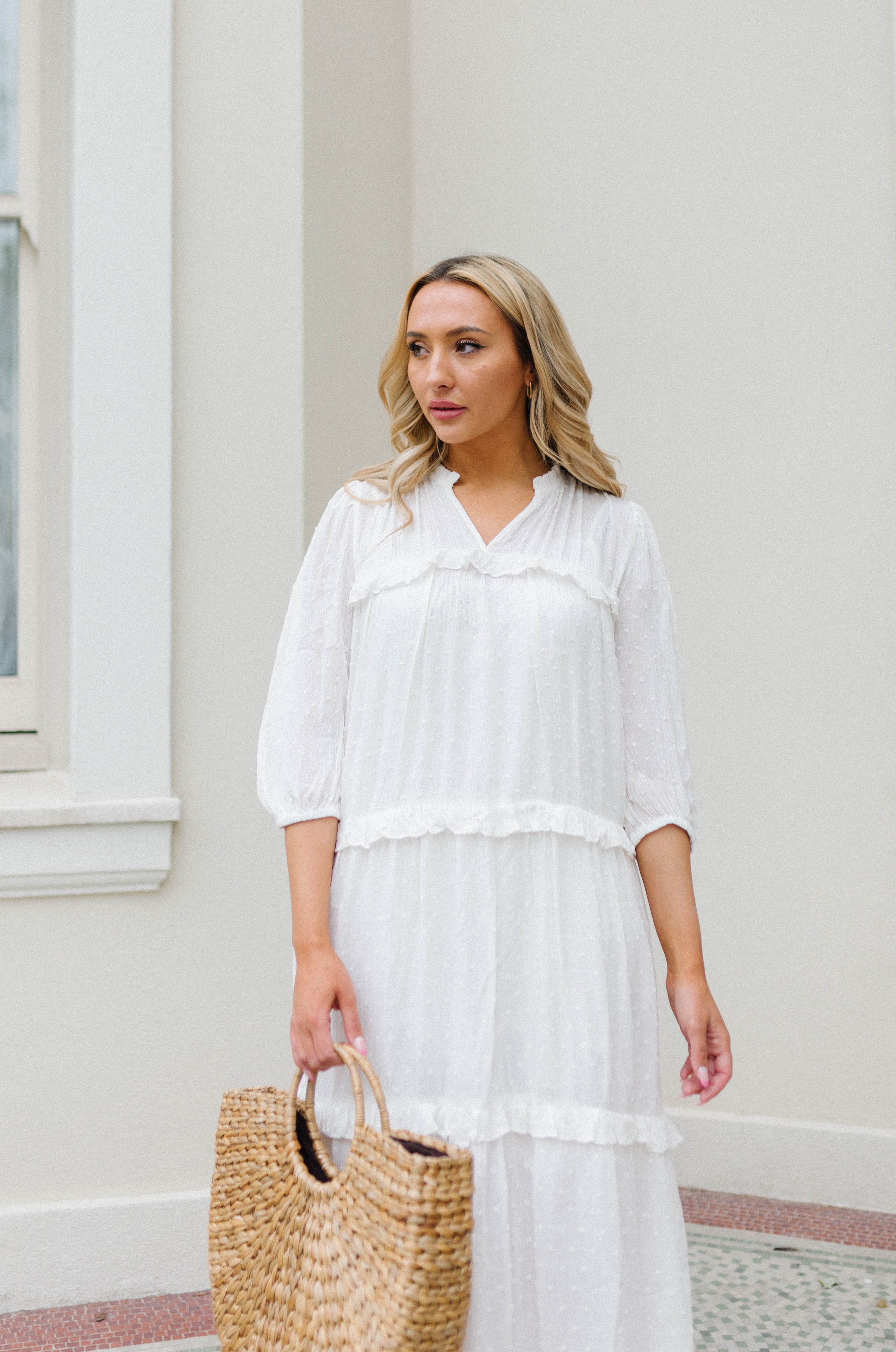 white long sleeves maxi dress for women