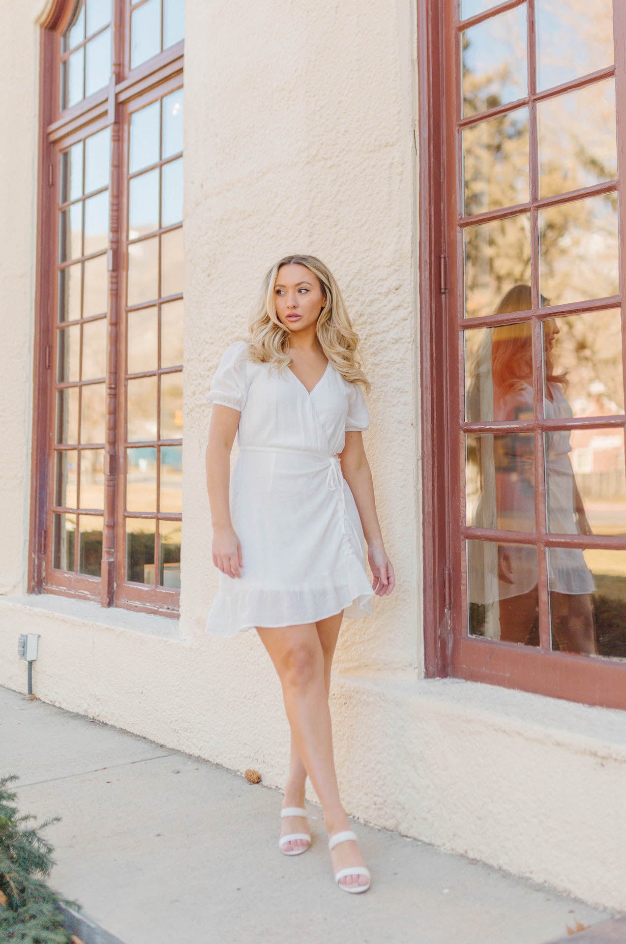 European Lover White Ruched Mini Dress