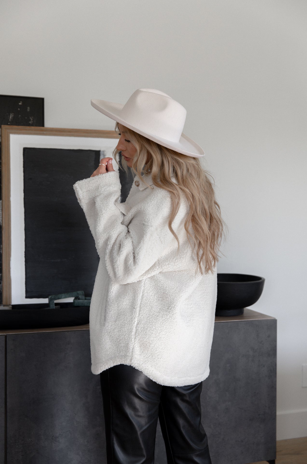 cream oversized sherpa shacket