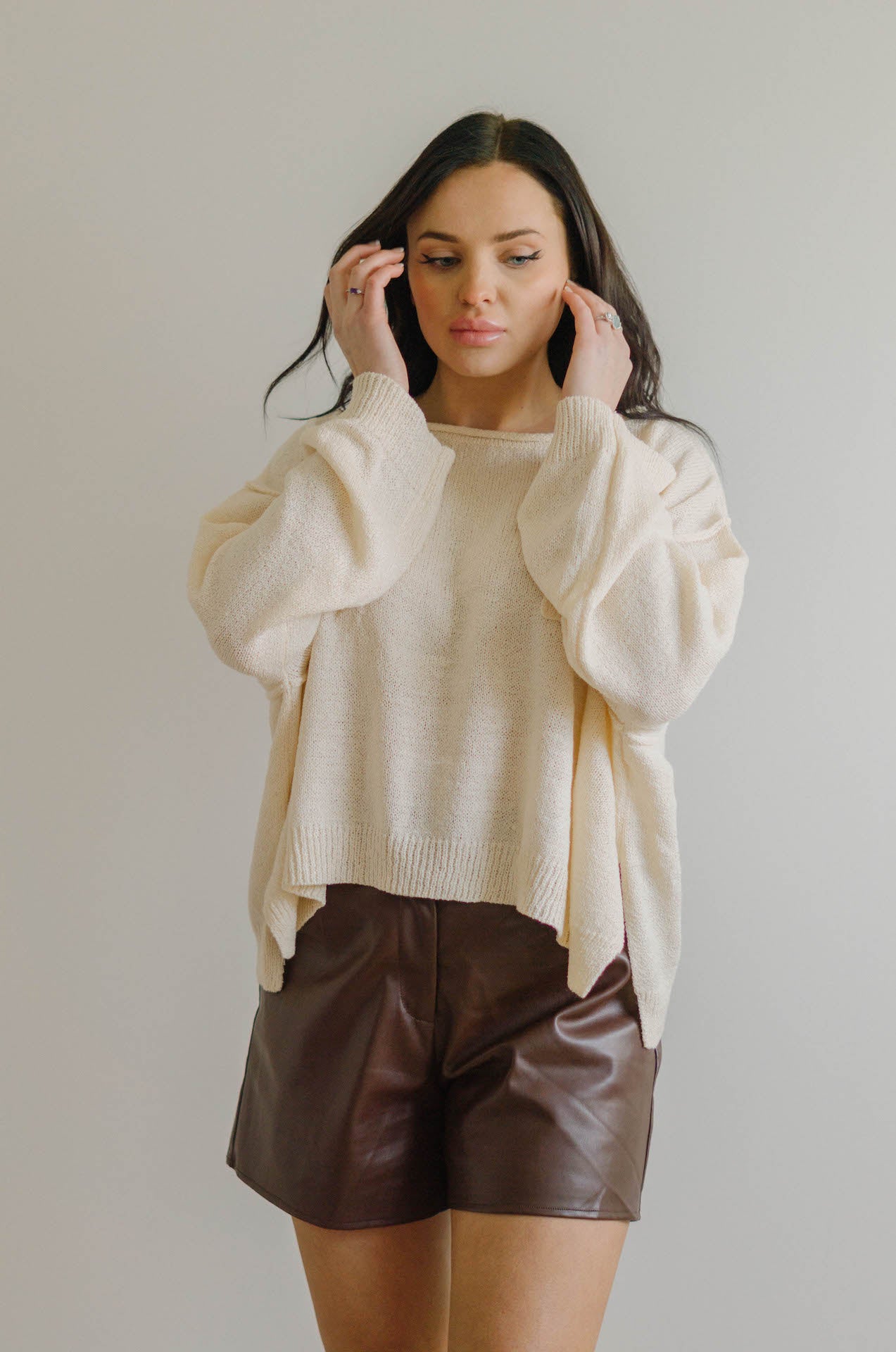 cream oversized knit shirt