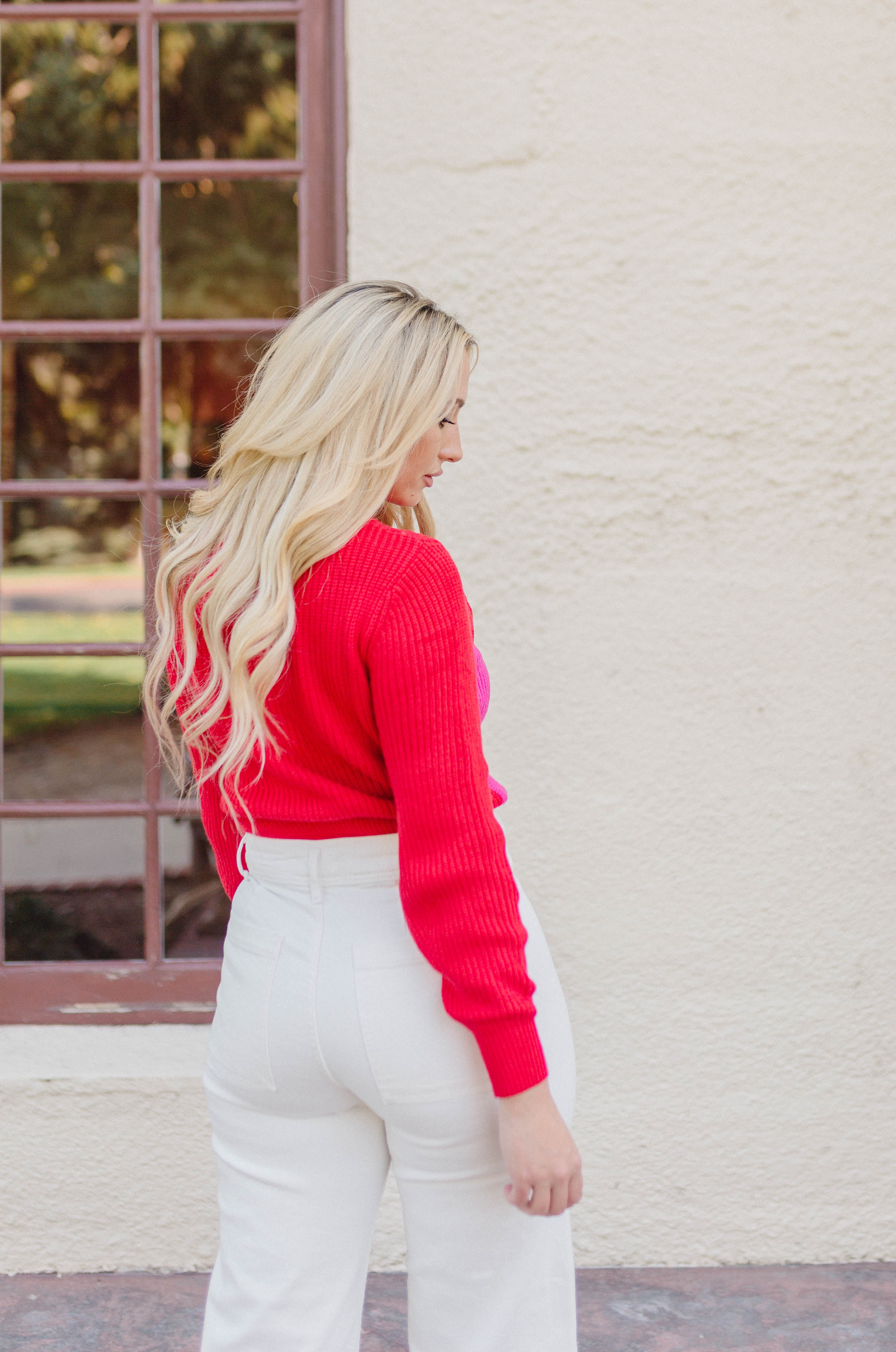 Falling For You Knit Cutout Sweater - Pink/Red