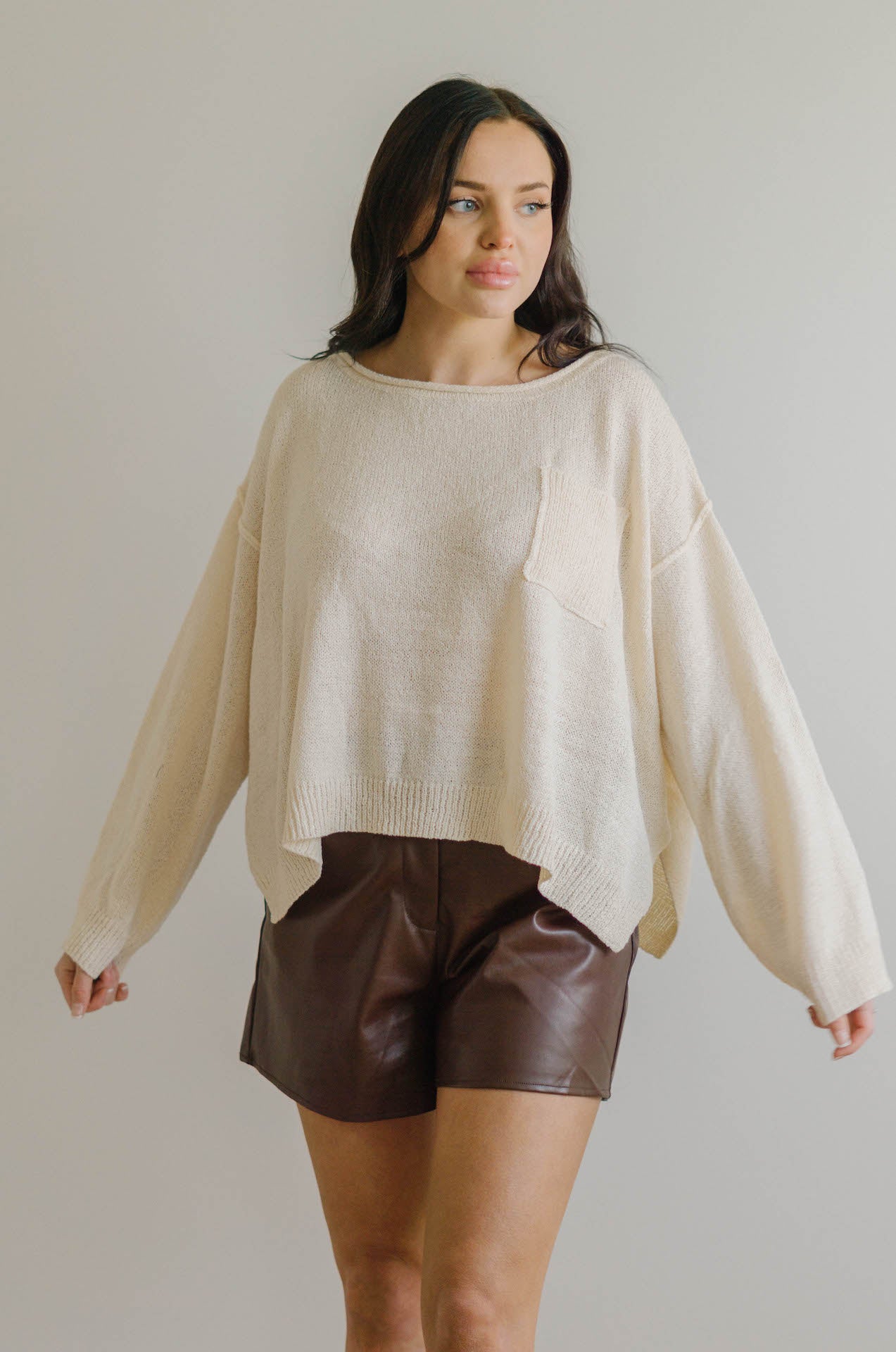 cream lightweight oversized pullover top