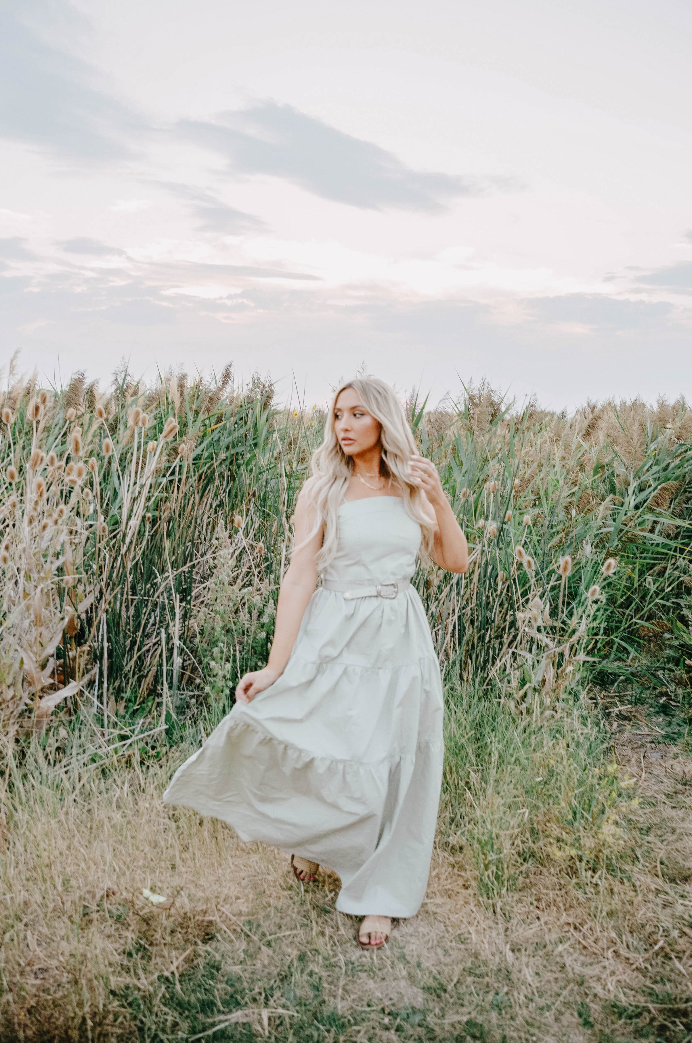 maxi summer dress with matching sage belt