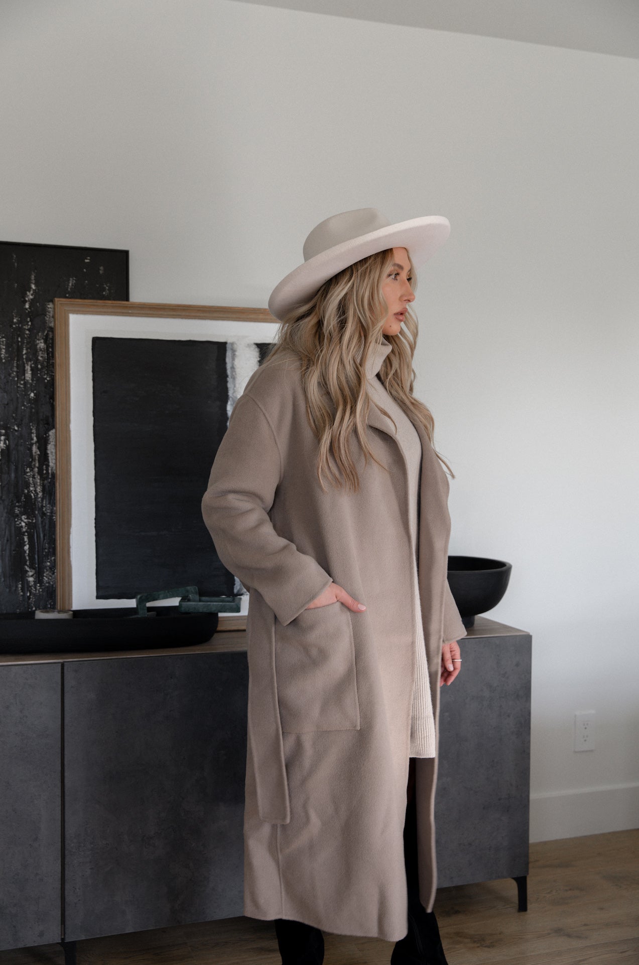 Oversized Belted Wool Coat - Latte
