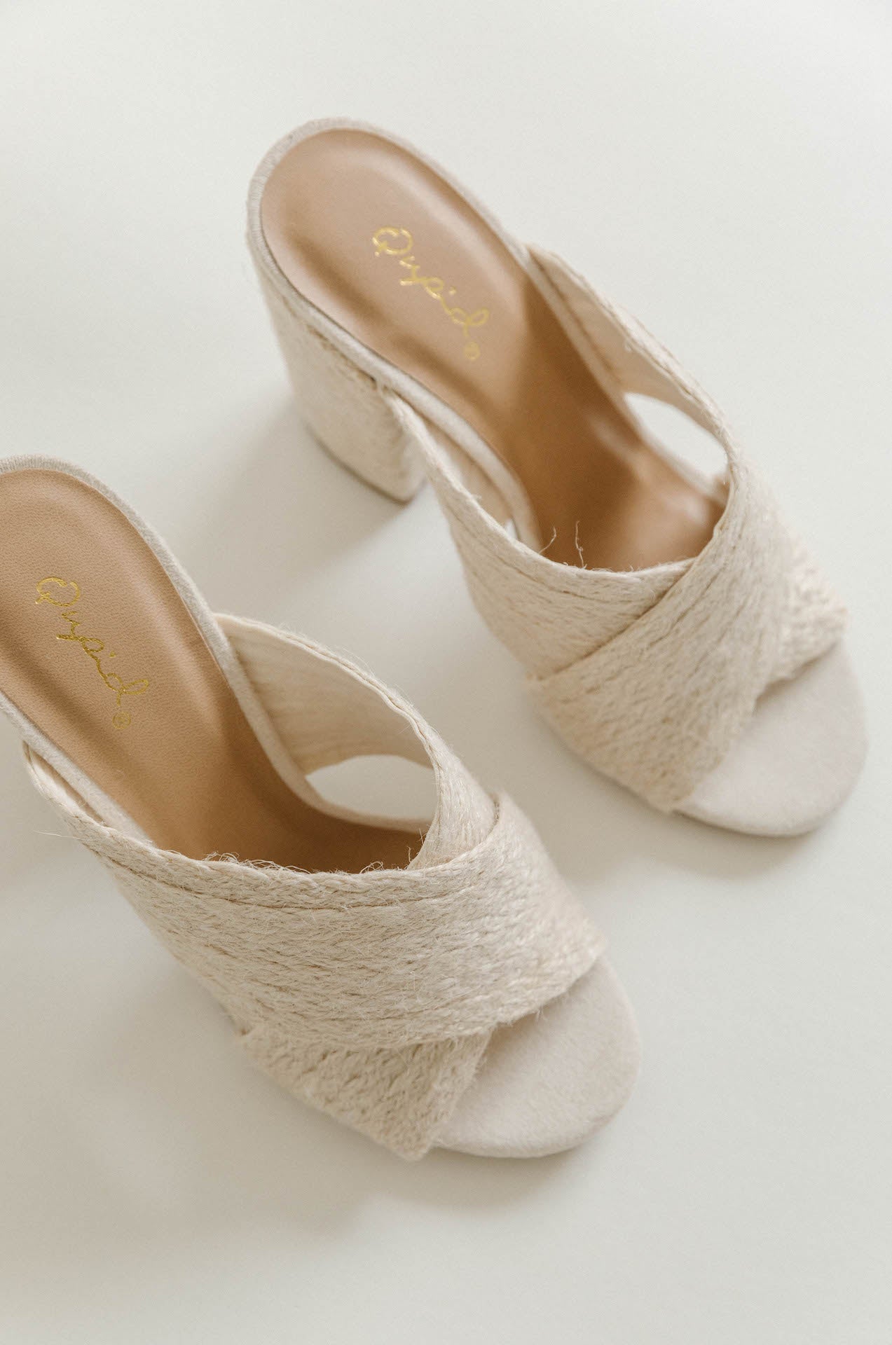 natural woven block heels
