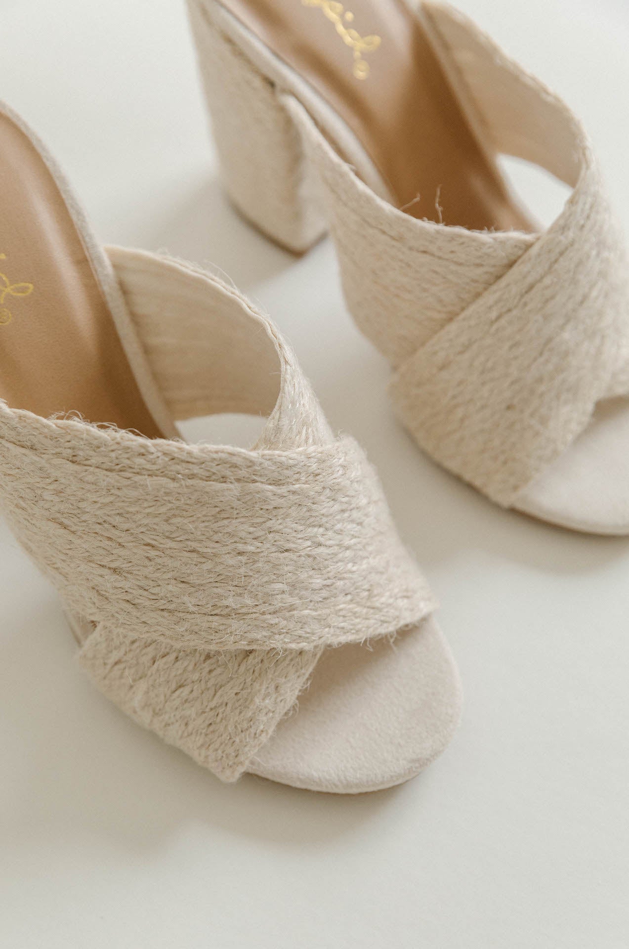 white woven raffia heels
