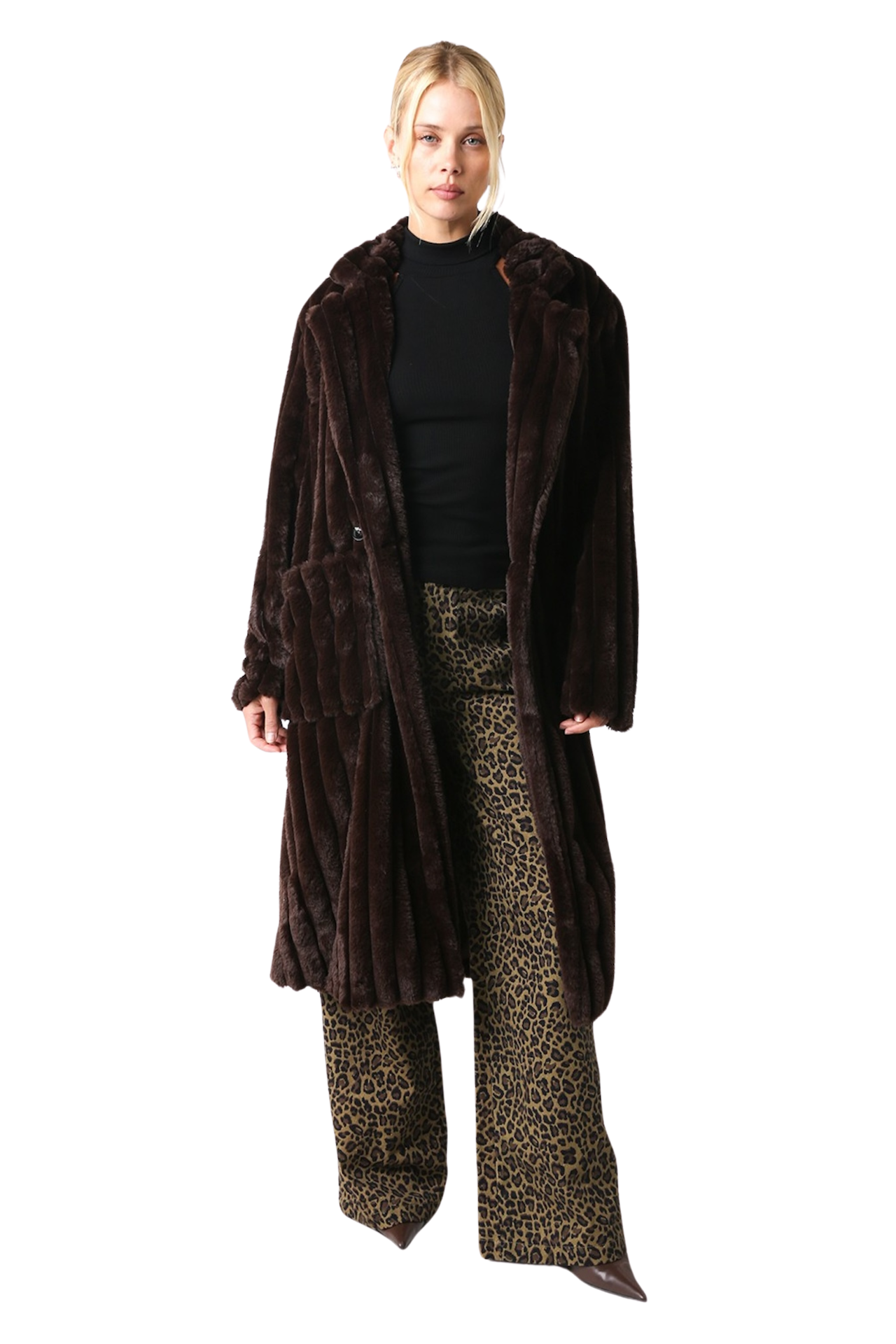 Chocolate Brown Luxe Fur Coat