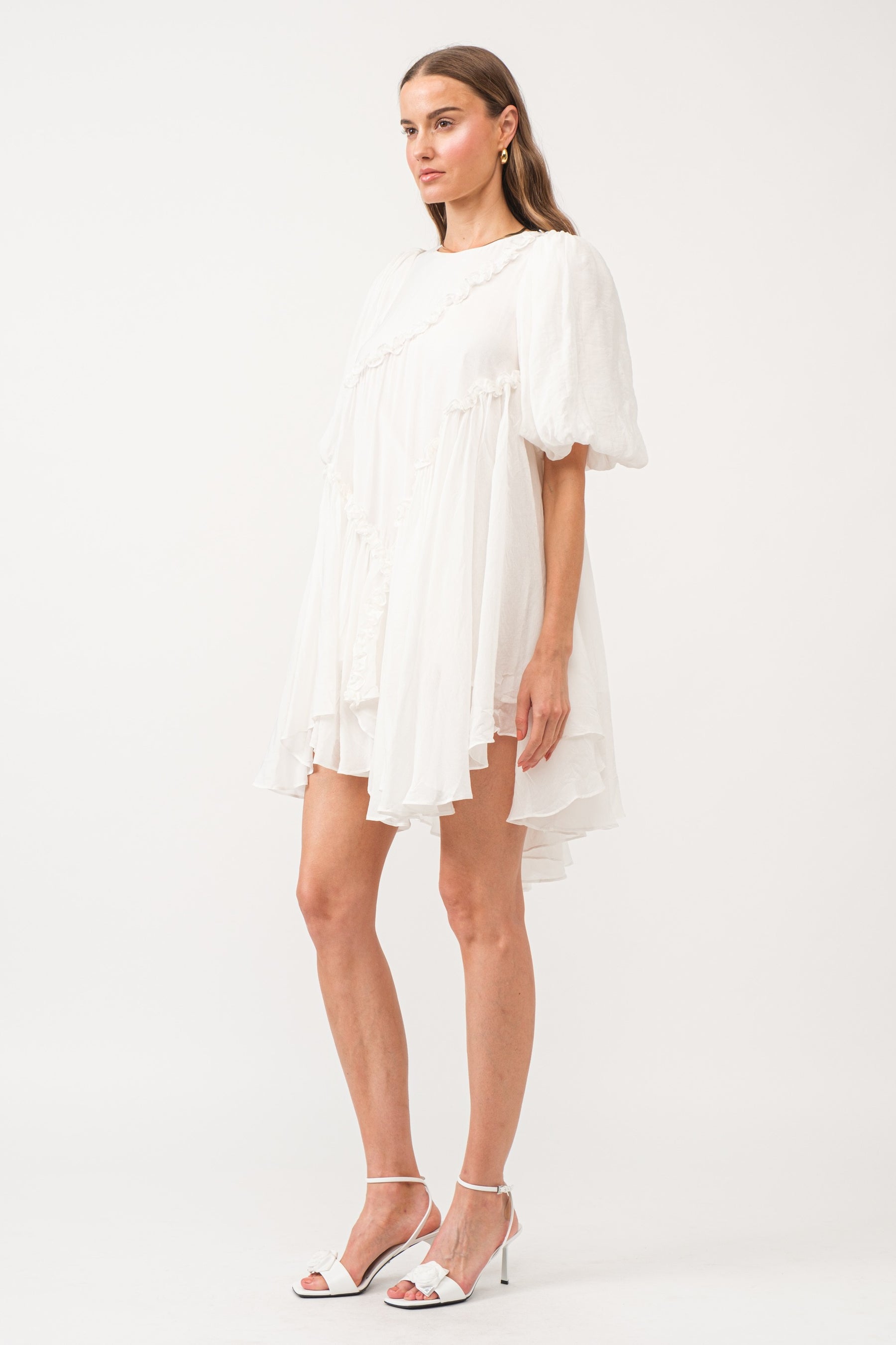 Asymmetric Scarf-Detail Mini Dress in White main image 1