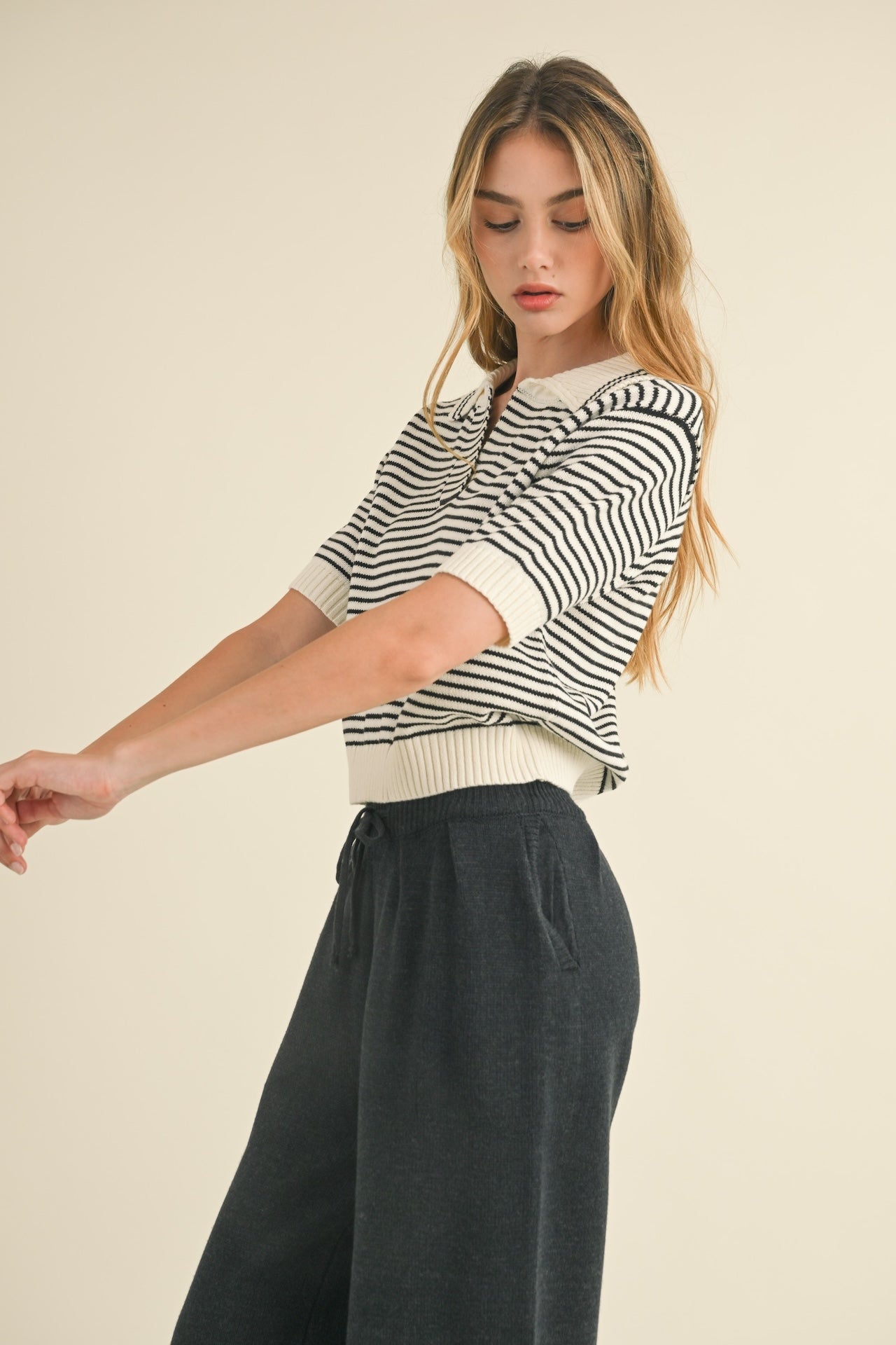 Jessica Striped Collared Knit Top