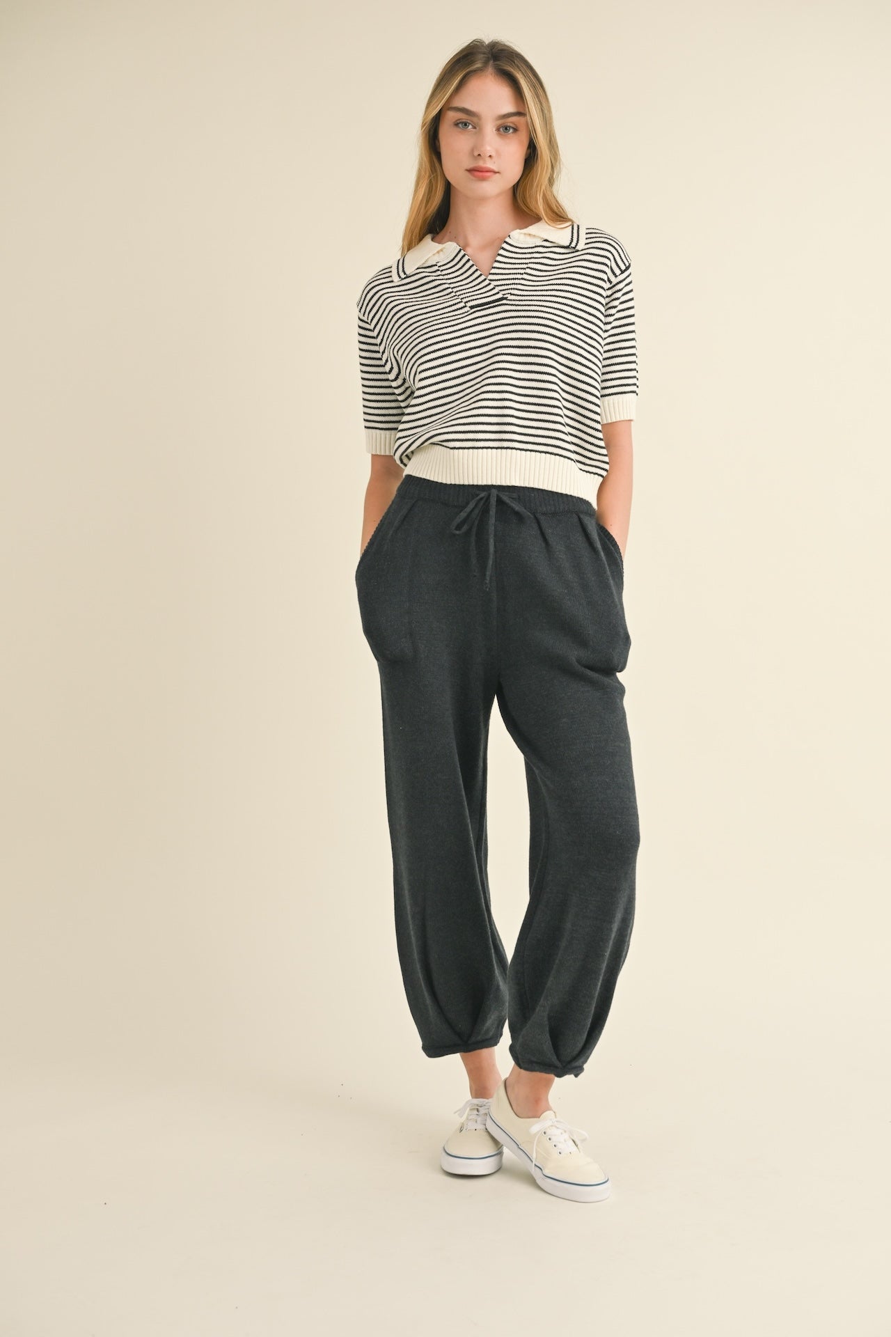 Jessica Striped Collared Knit Top