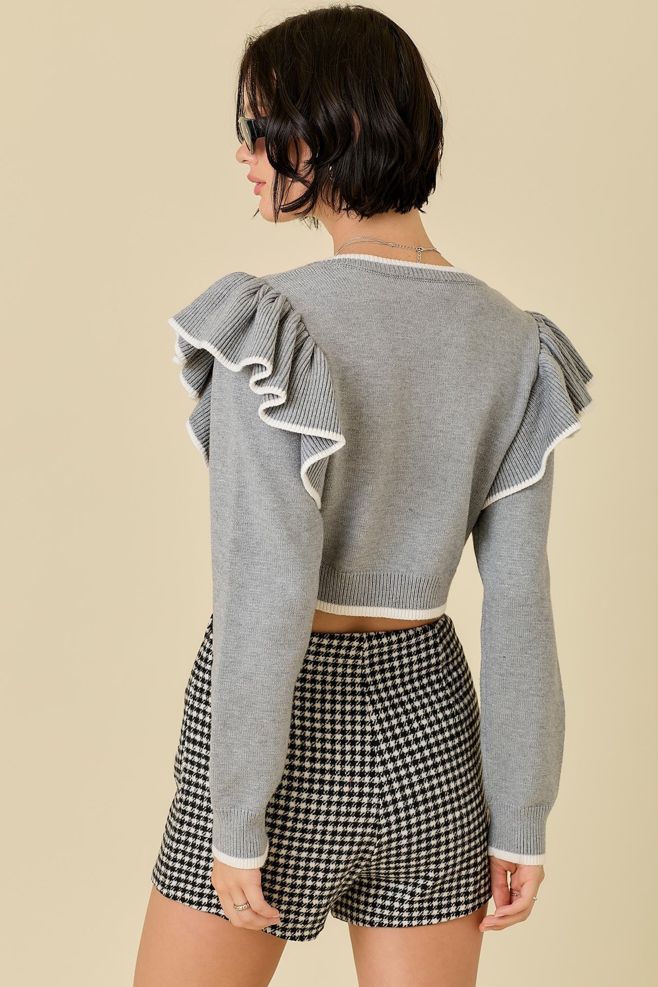 Grey Ruffle Sleeve Sweater