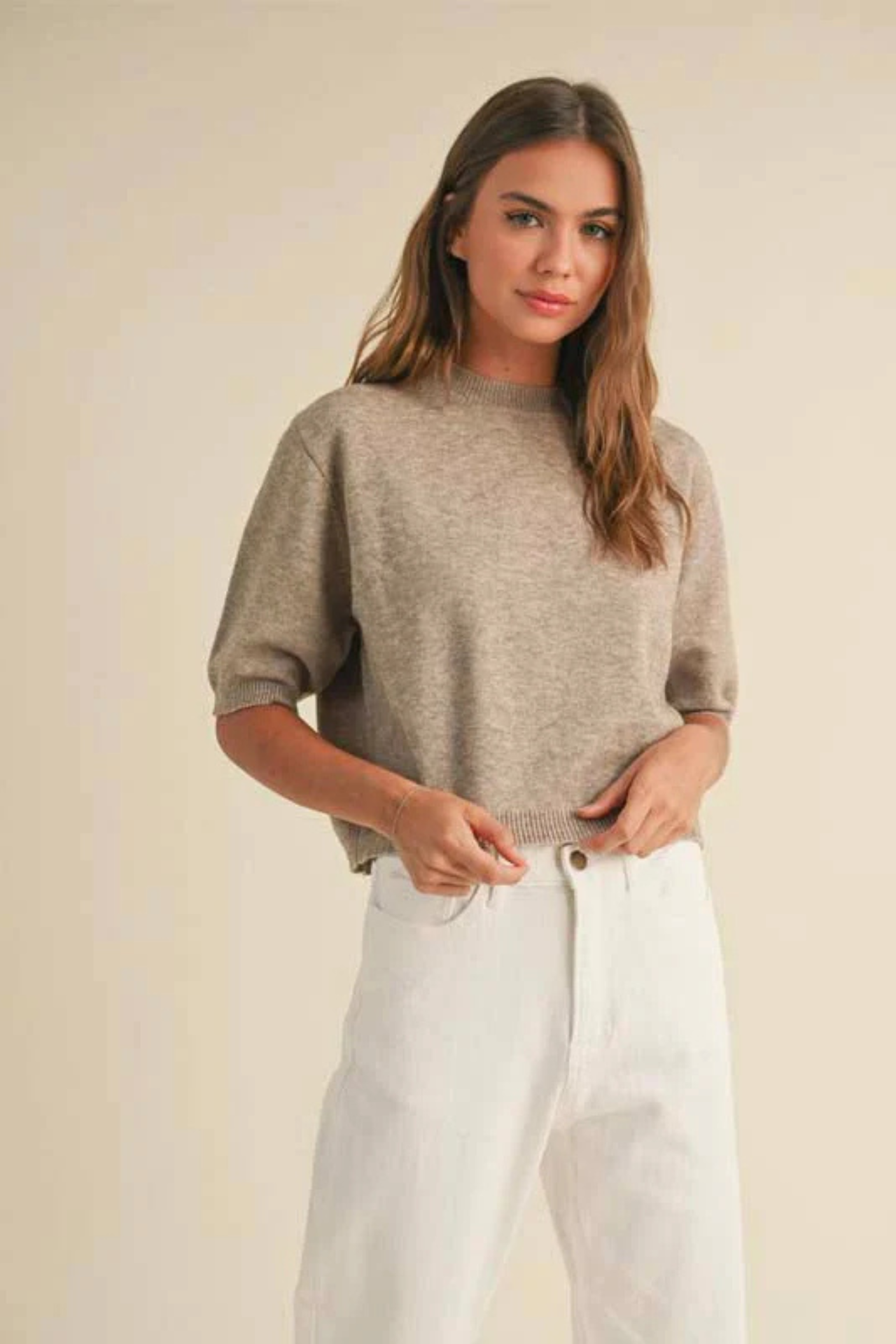 Mocha Puff Short Sleeve Sweater