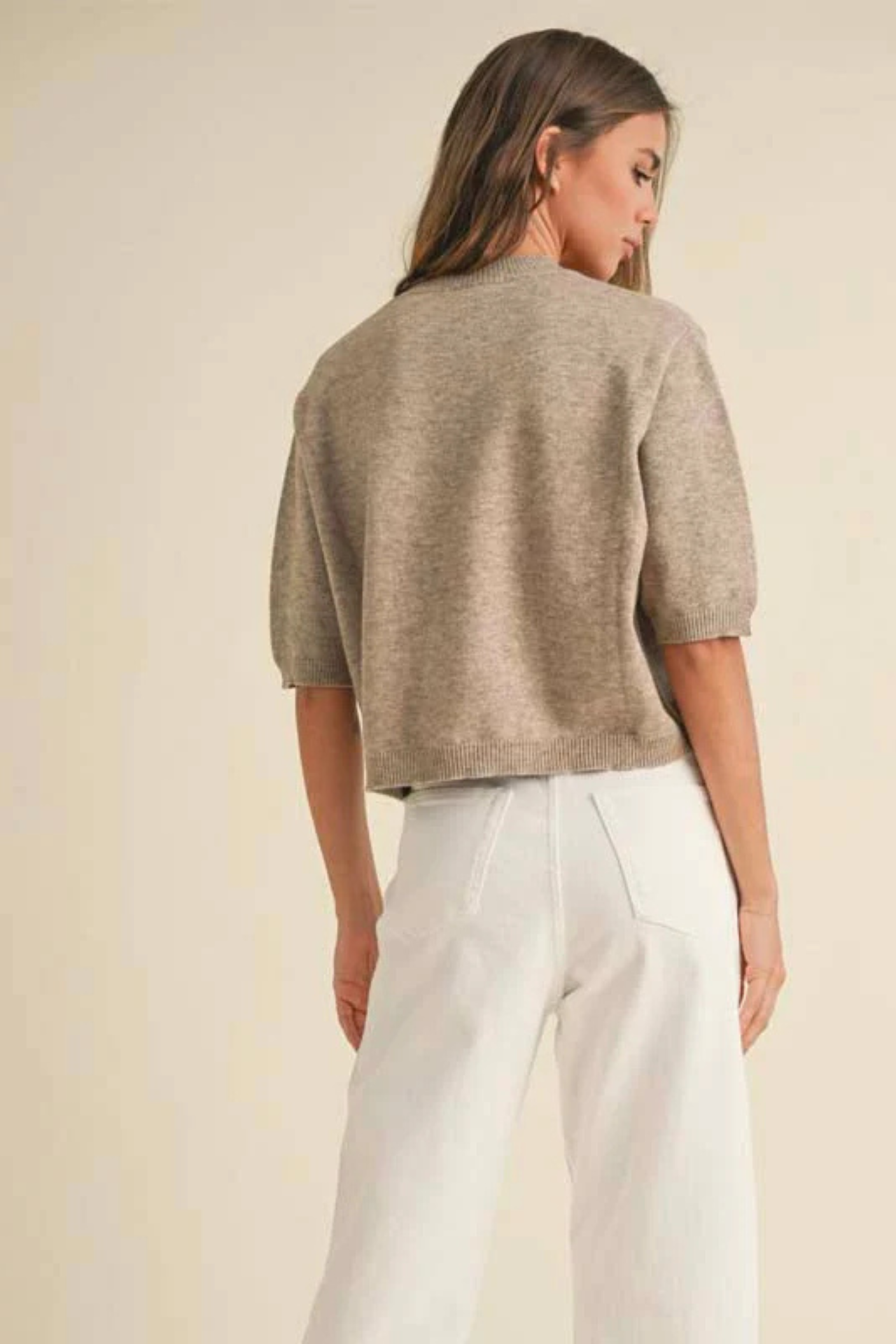 Short Sleeve Sweater Top - Mocha