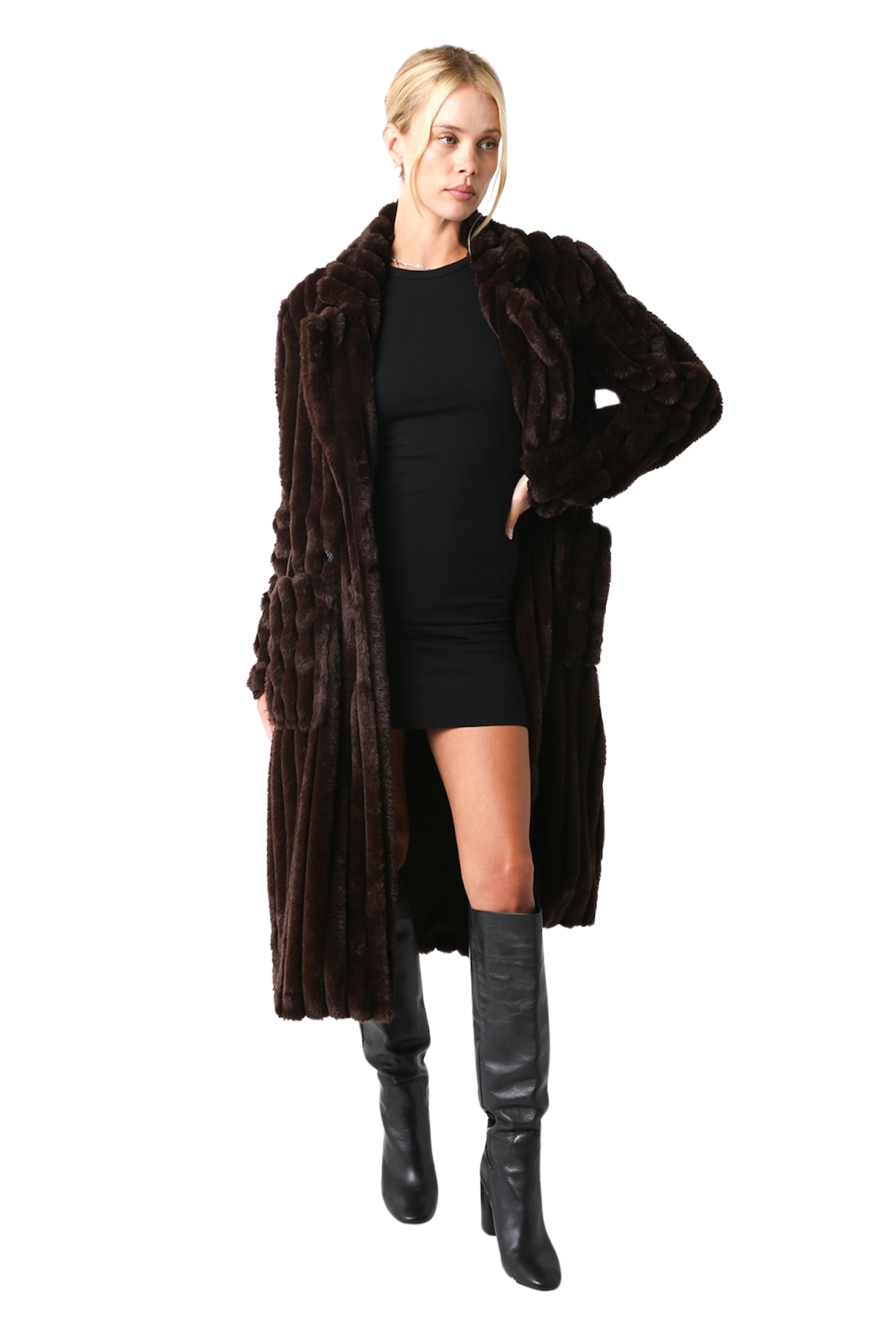 Chocolate Brown Luxe Fur Coat