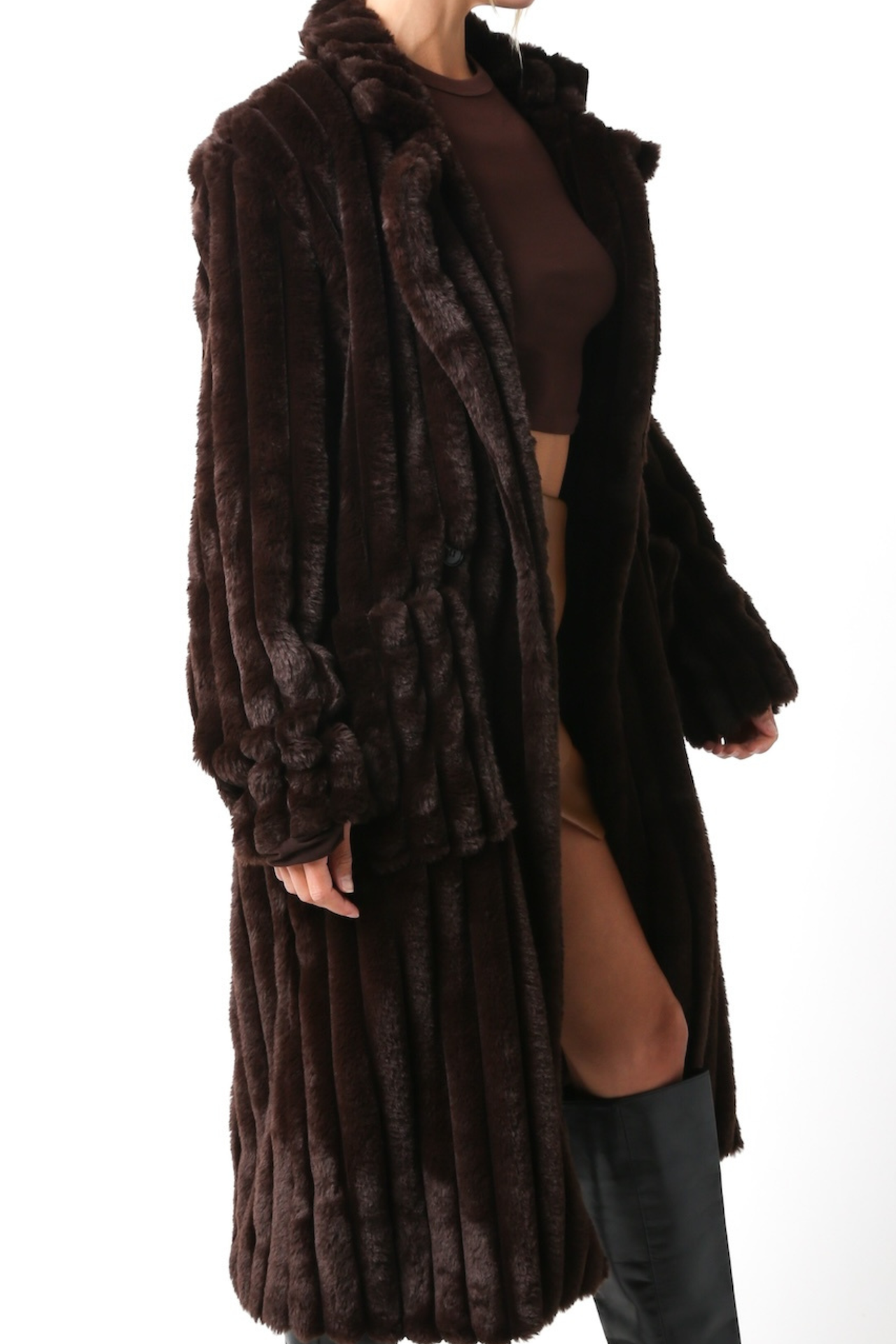 Chocolate Brown Luxe Fur Coat