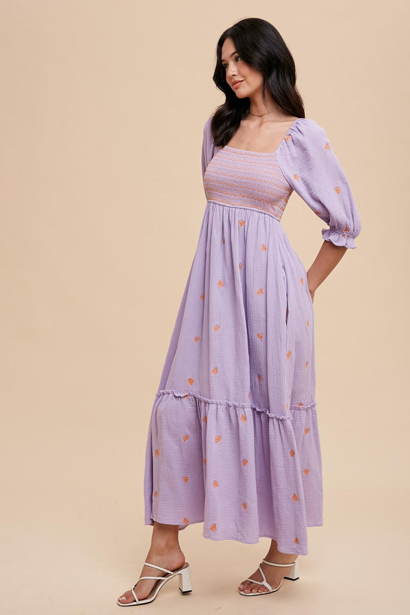Lavender Embroidered Lace Trim Dress