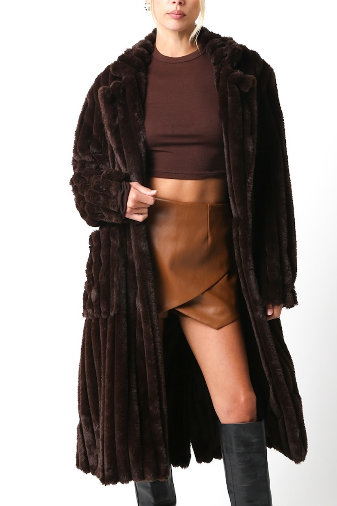 Chocolate Brown Luxe Fur Coat