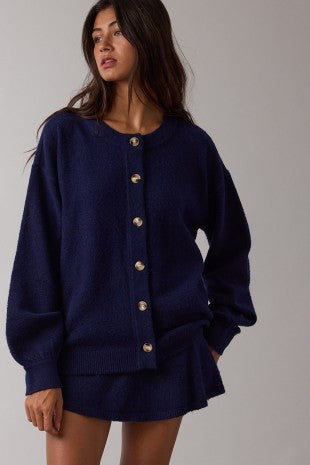 Navy Twofold Knit Top and Skirt Set