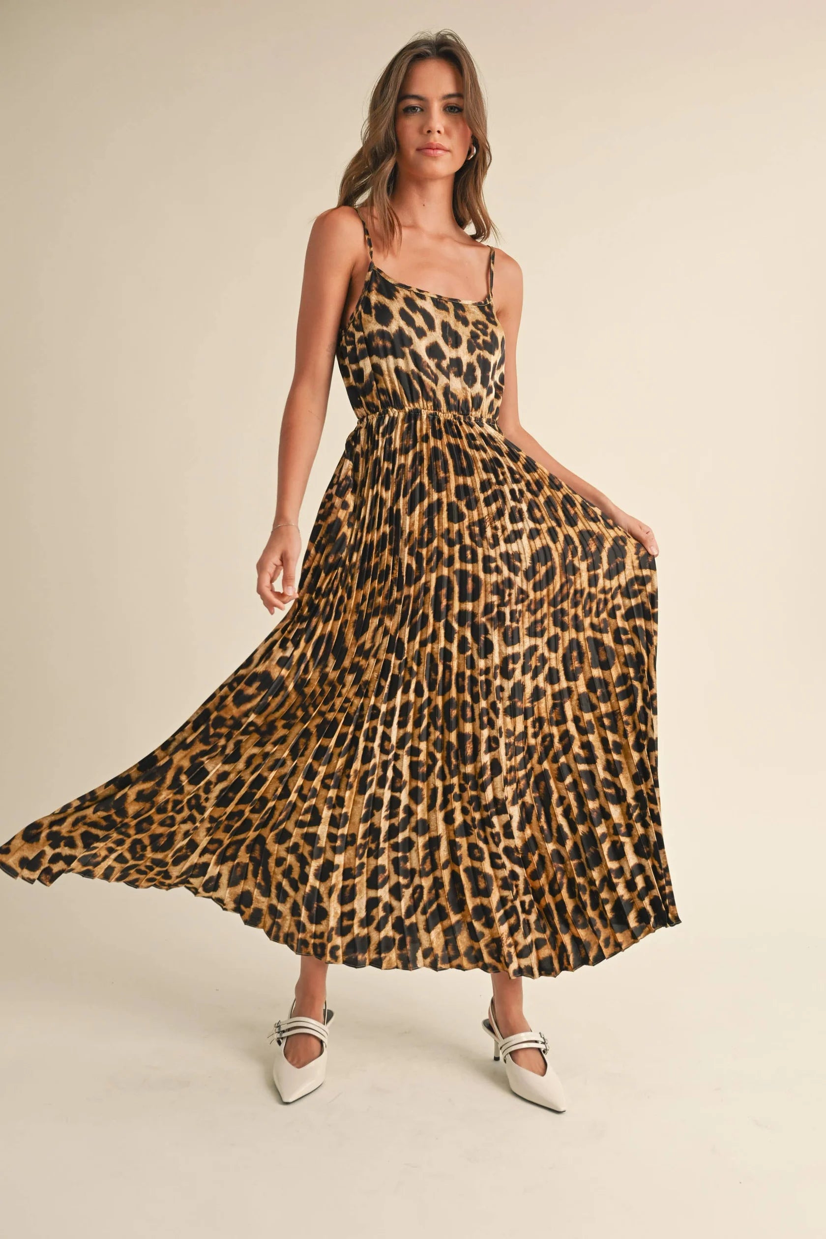 Leopard Print Pleated Dress