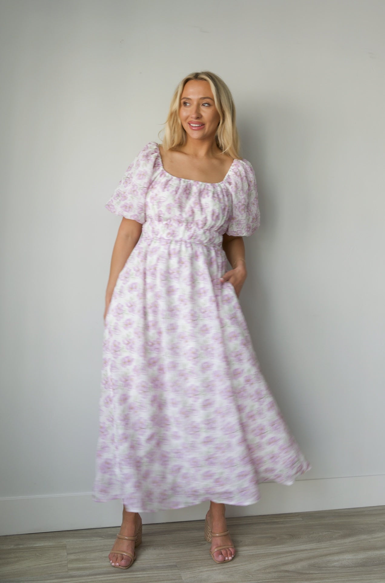 Blossom Floral Print Midi Dress - Lavender