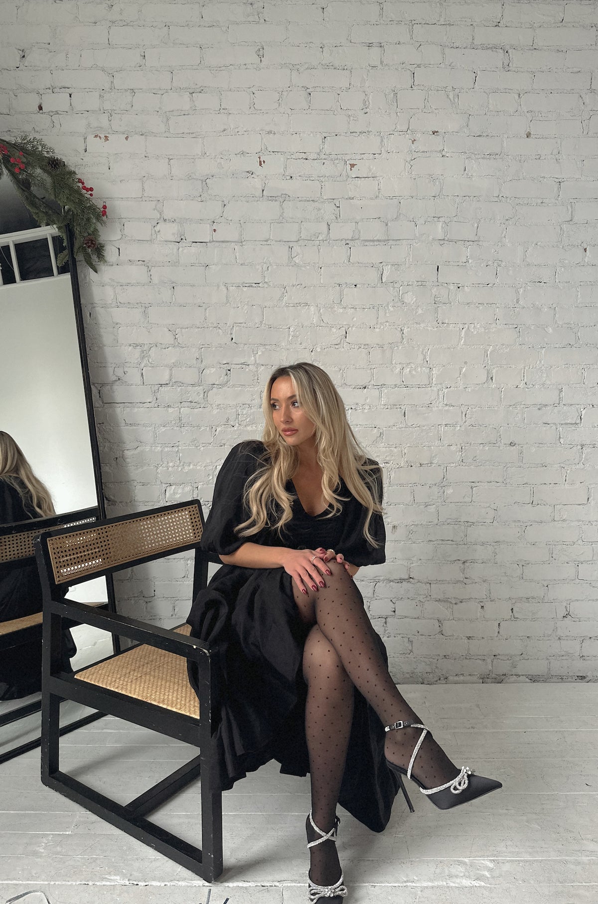 Black Puff Sleeve Midi Dress