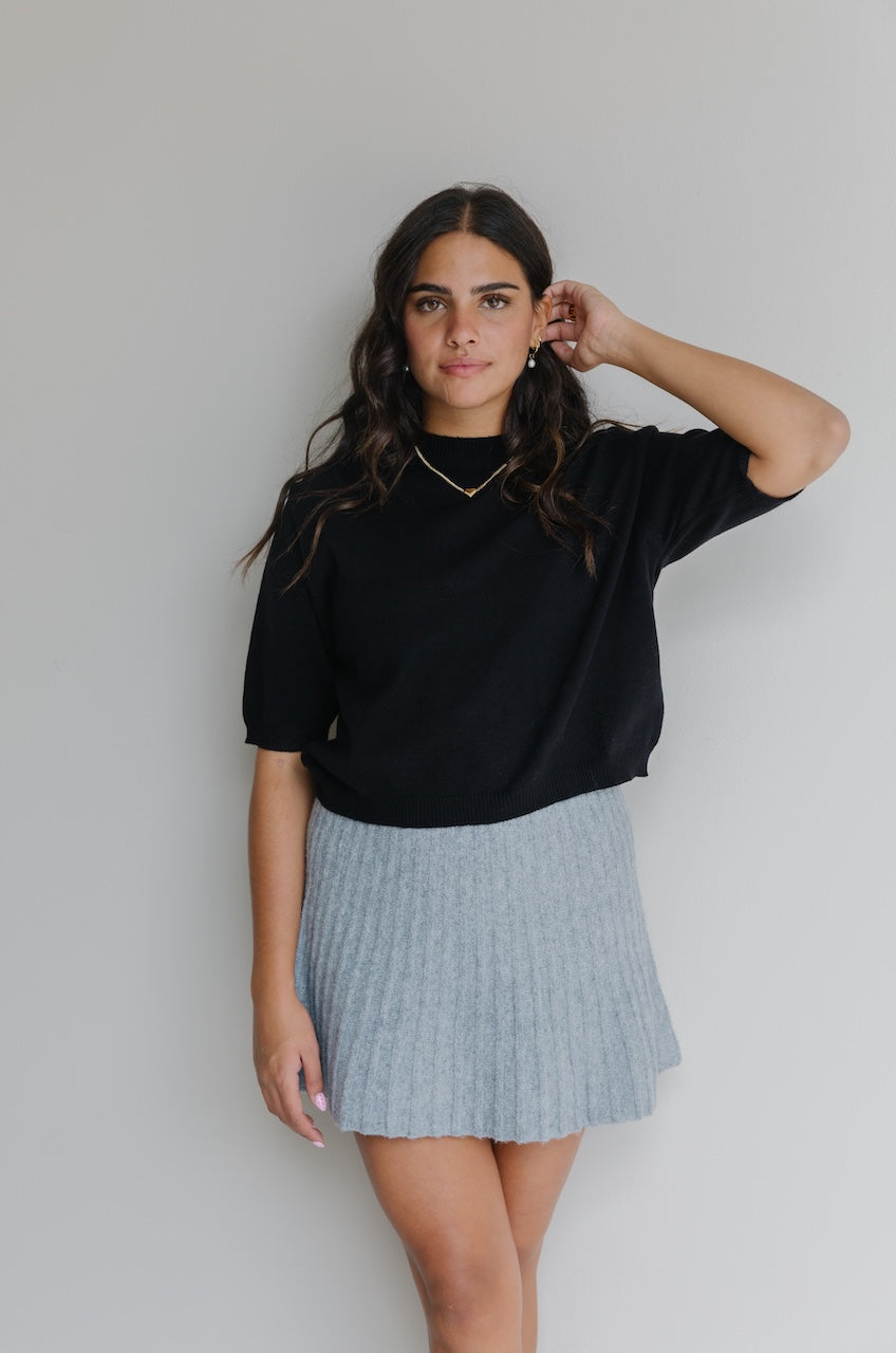 Black Puff Short Sleeve Sweater
