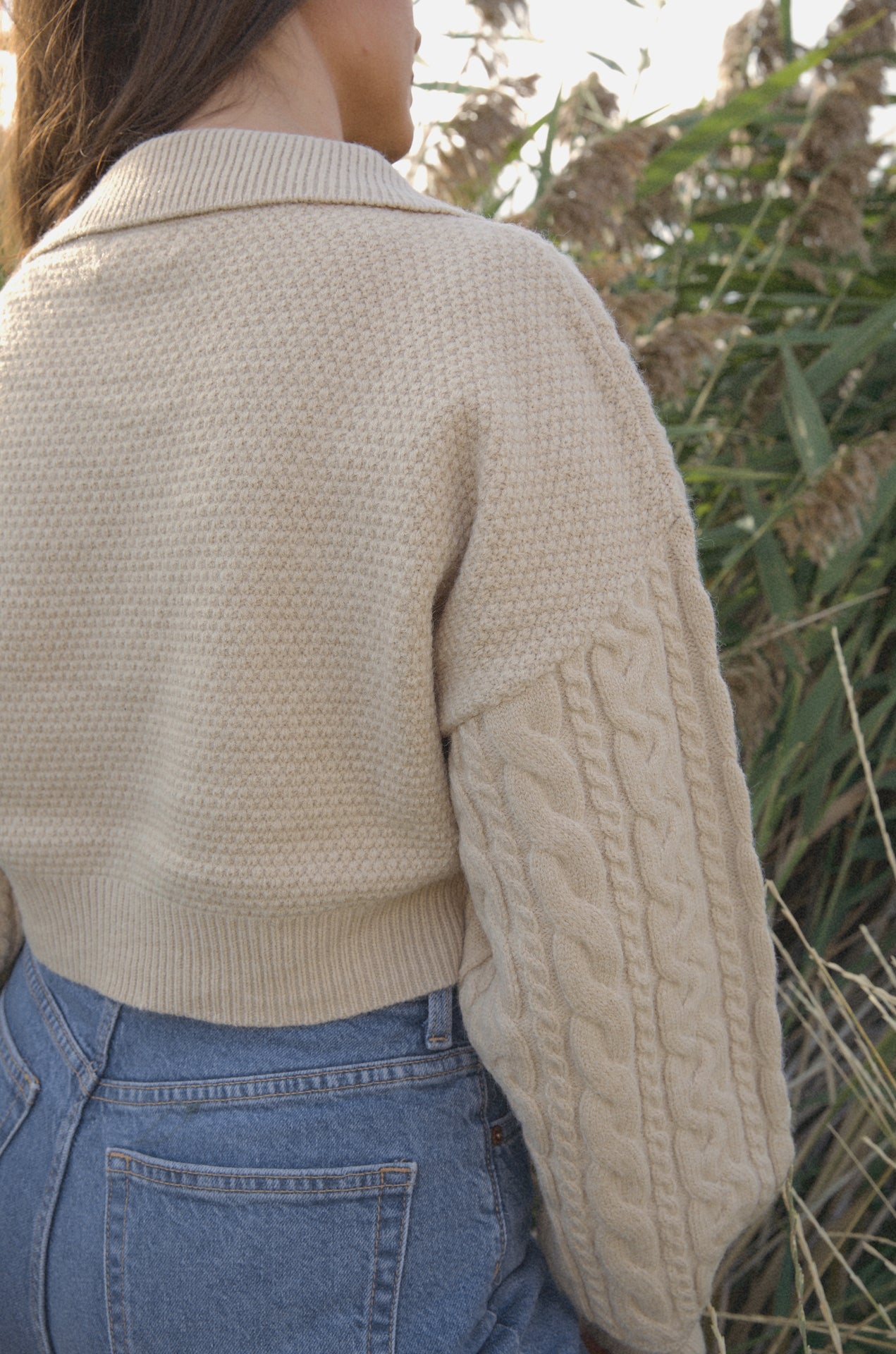 Cable Cropped Knit Sweater