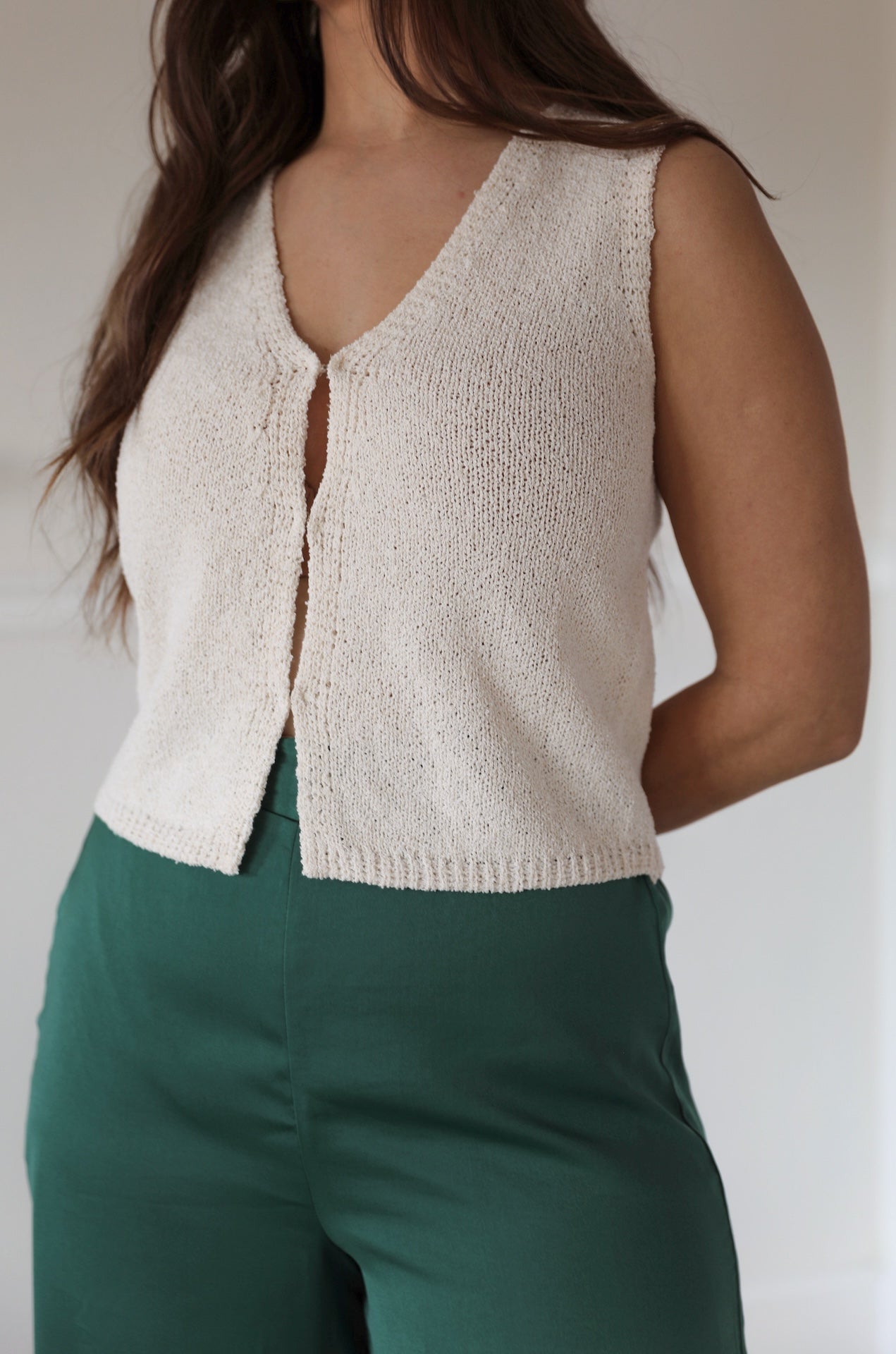 hook and eye lightweight beige knit vest