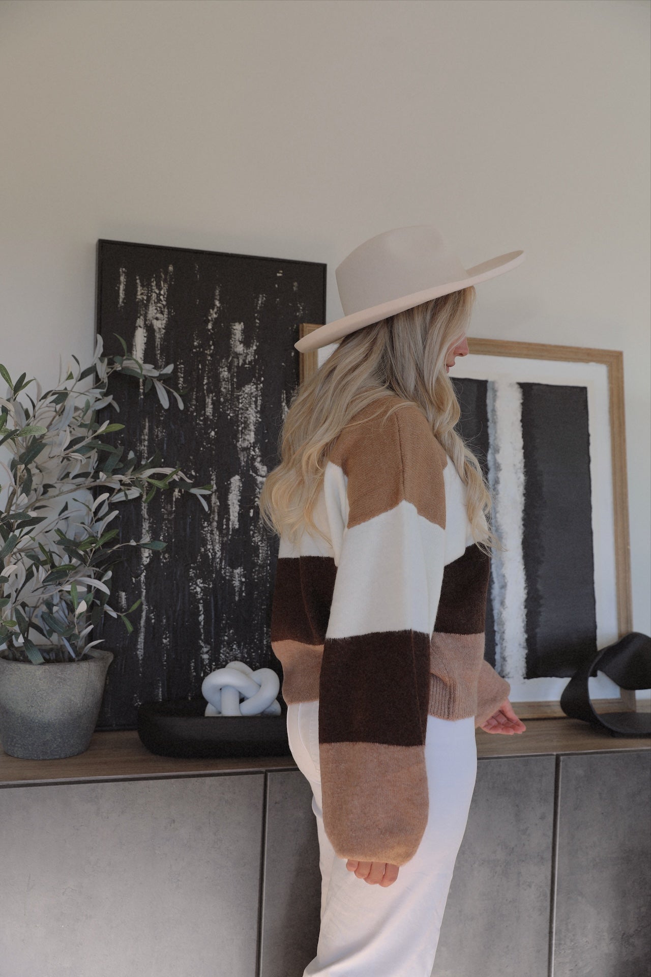 Brown Striped Colorblock Sweater