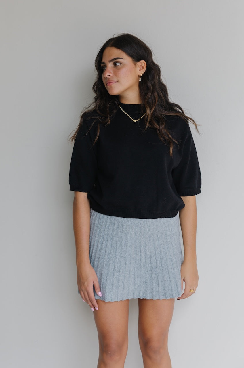 Black Puff Short Sleeve Sweater