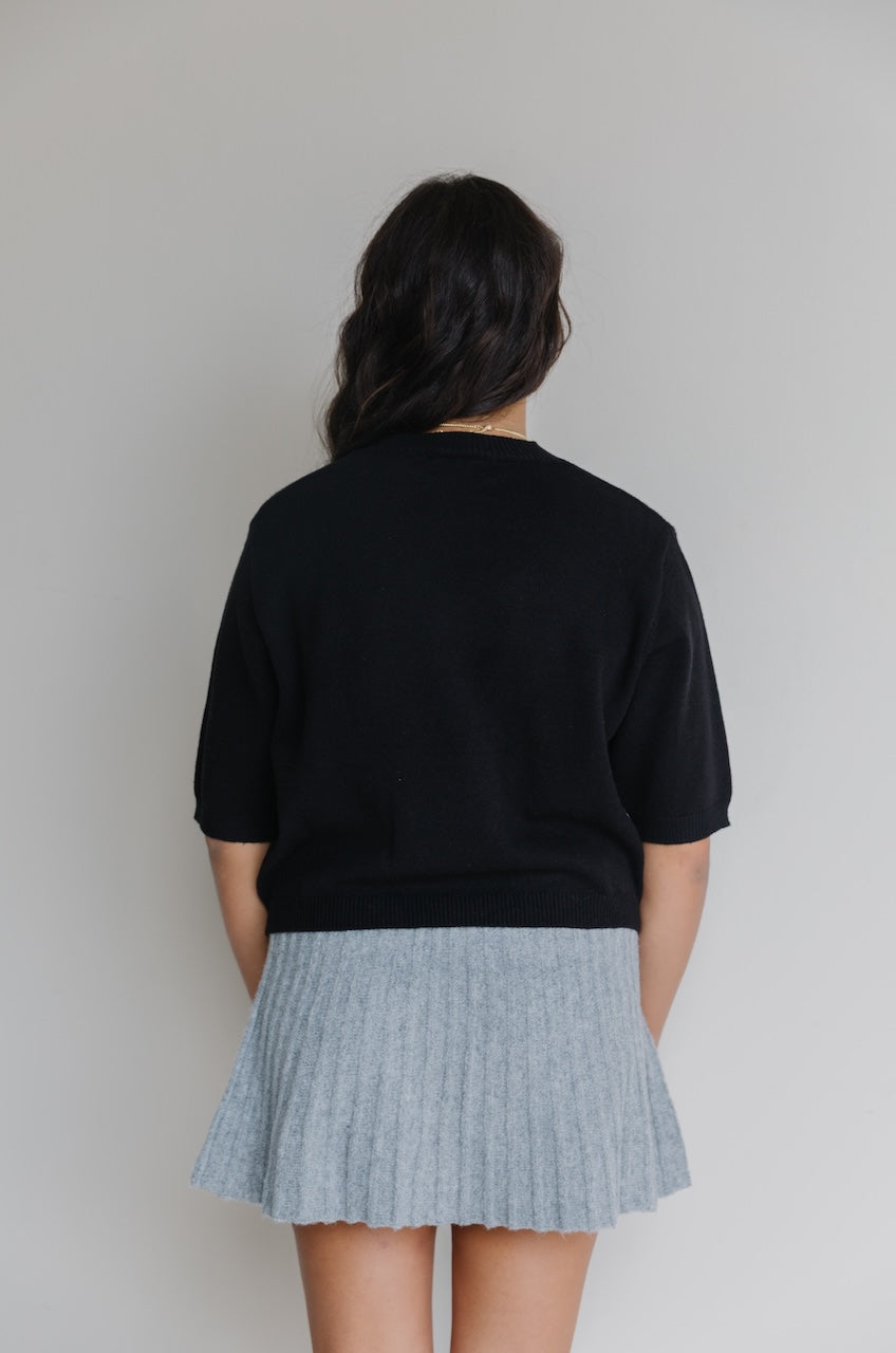 Black Puff Short Sleeve Sweater