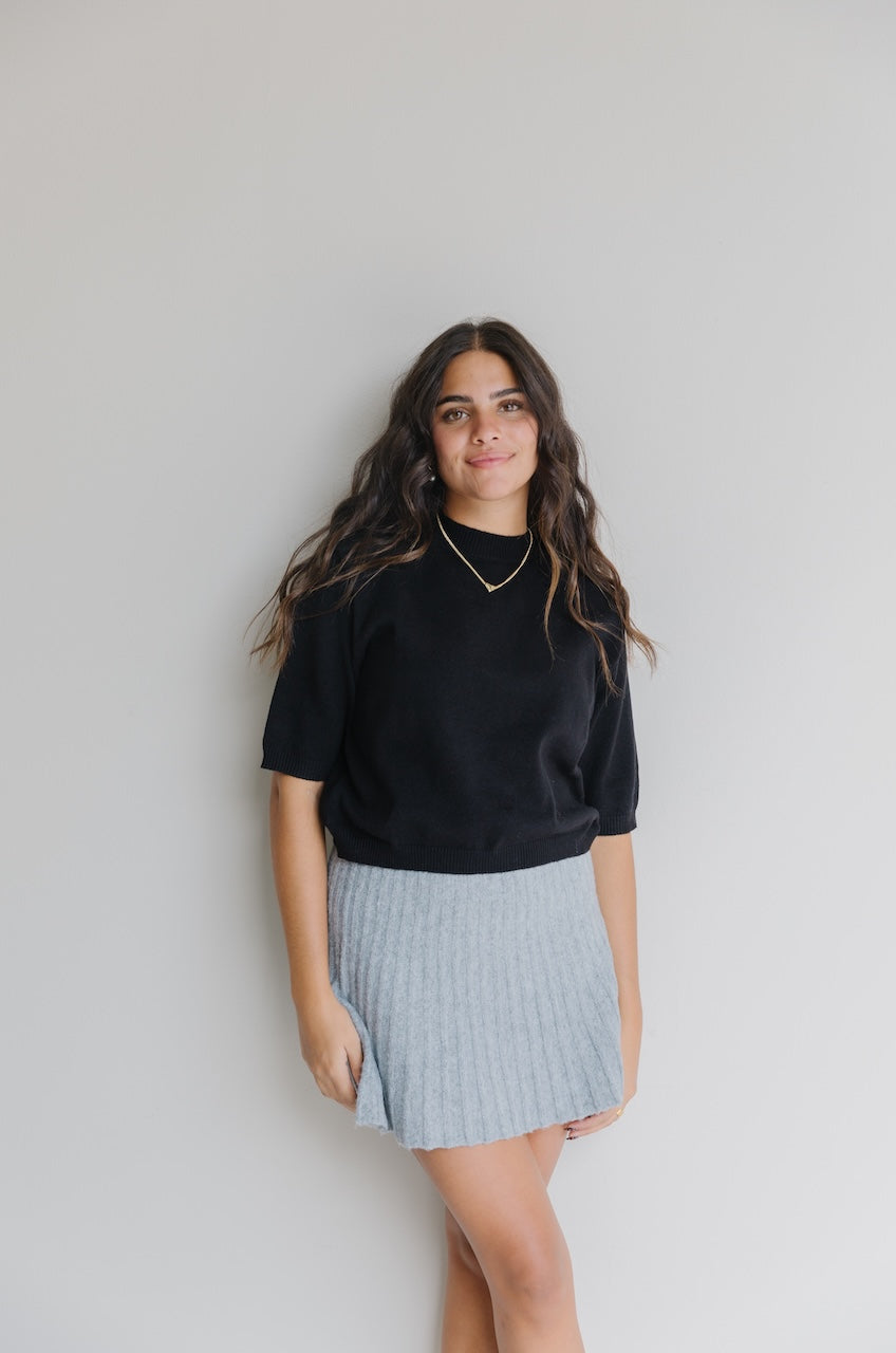 Black Puff Short Sleeve Sweater