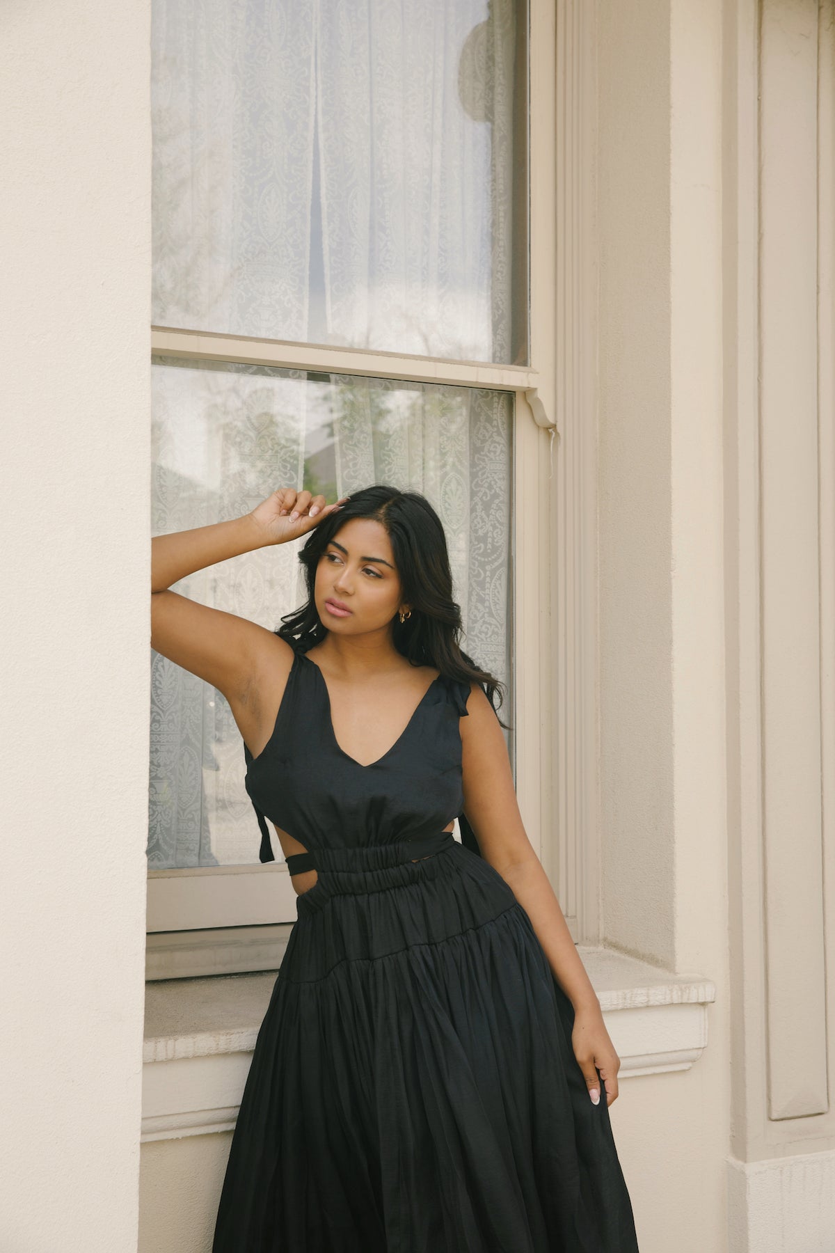 Black High Neck Cut Out Maxi Dress