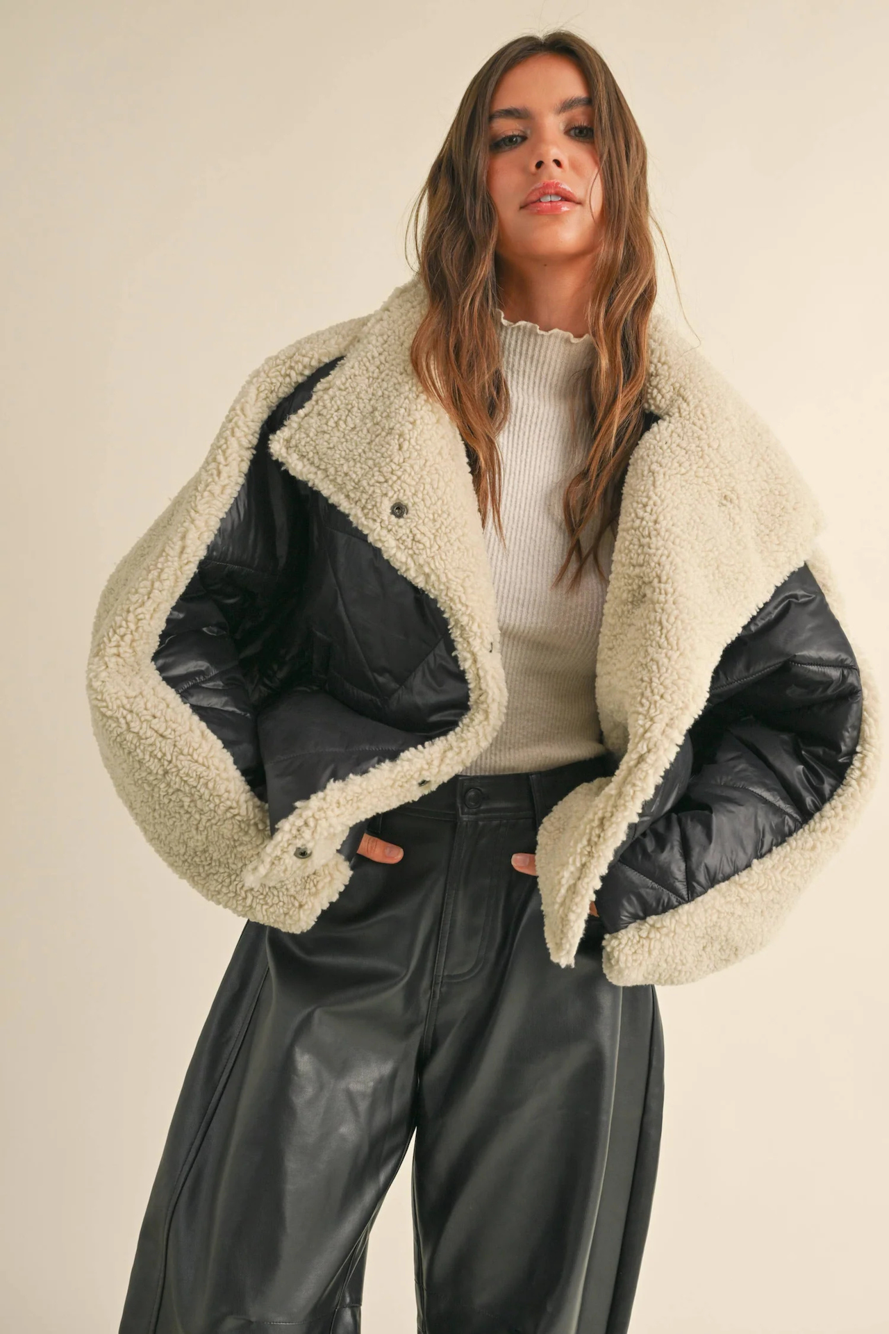 Black Puffer Shearling Jacket