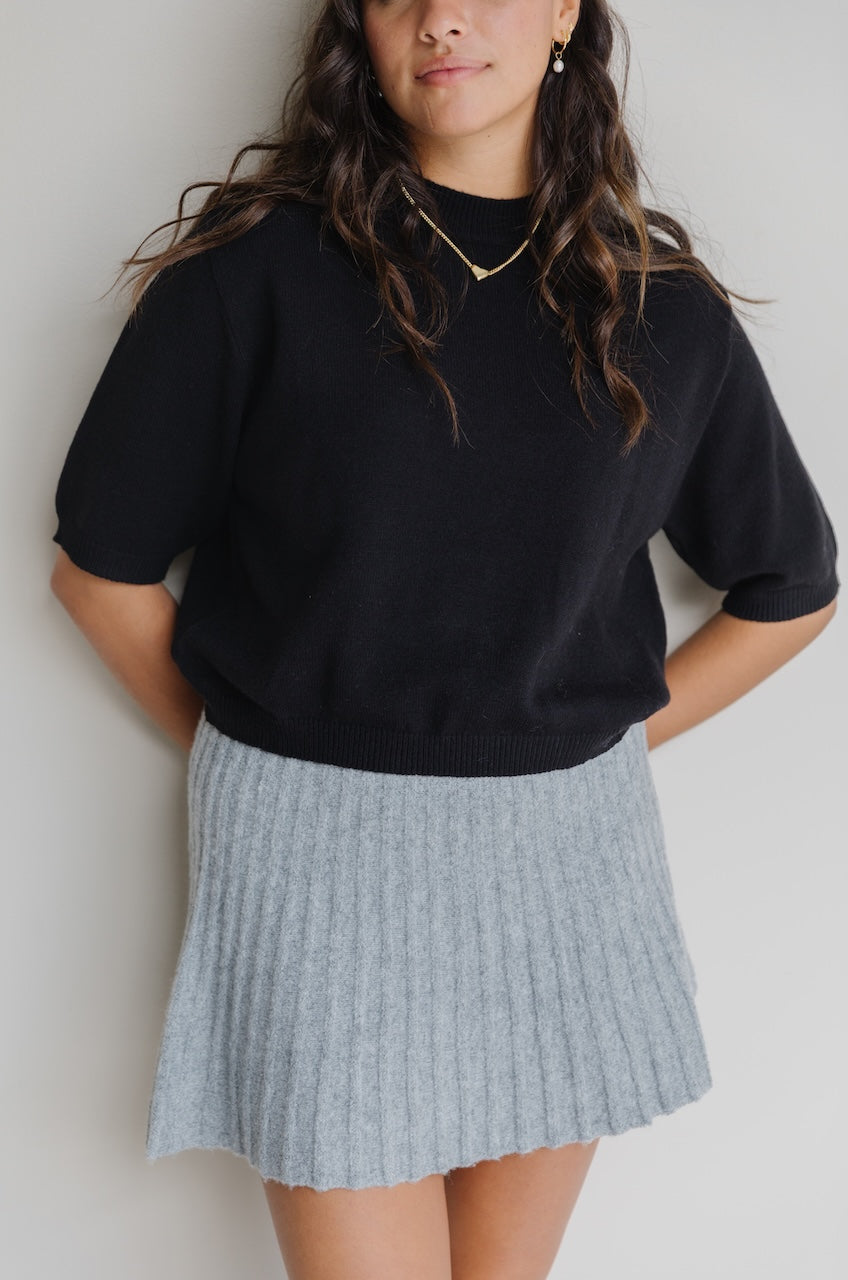 Black Puff Short Sleeve Sweater
