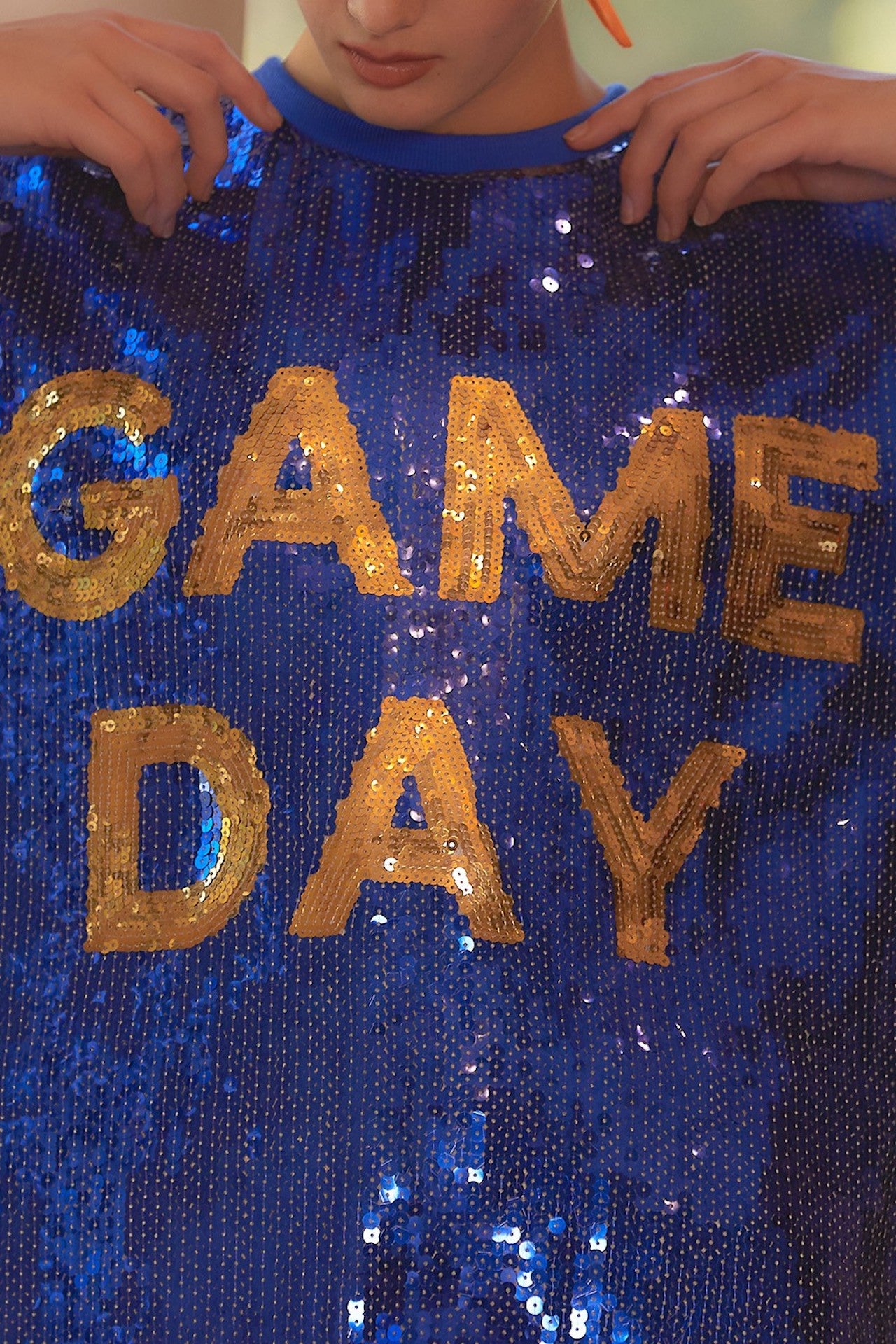 blue sequin game day dress tunic top