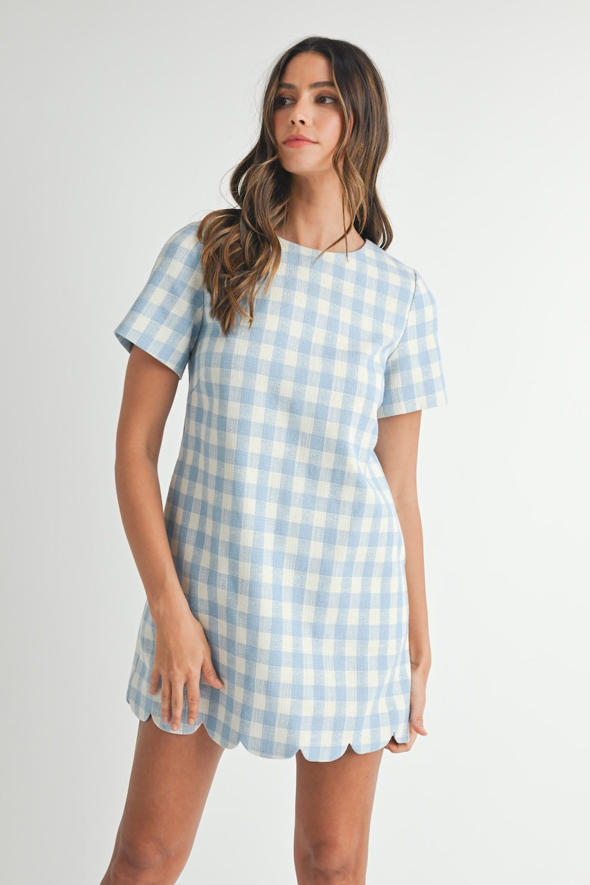 knee length dresses for ladies Cheyenne Scallop Denim Mini Dress / Indigo Blue | Meshki