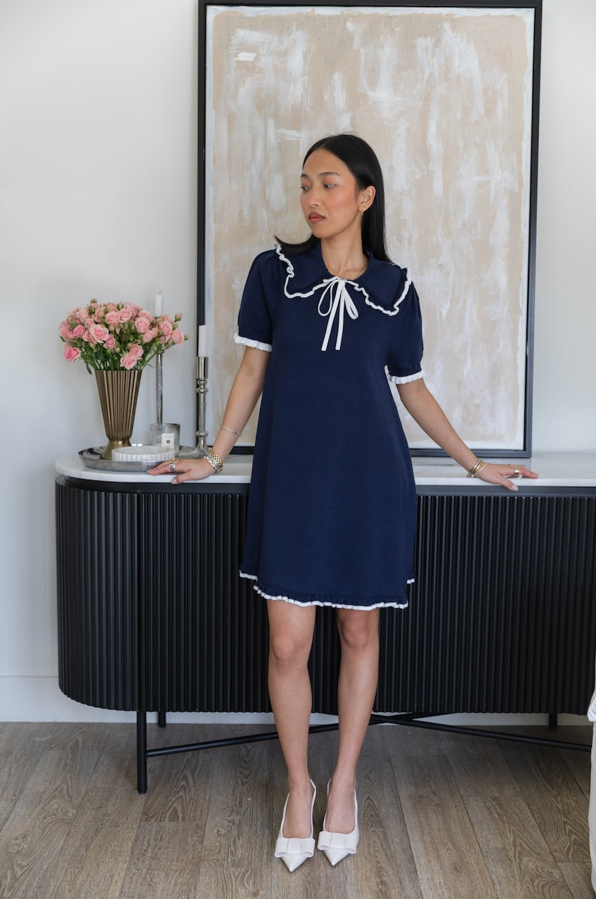 Collared Navy Blue Mini Dress
