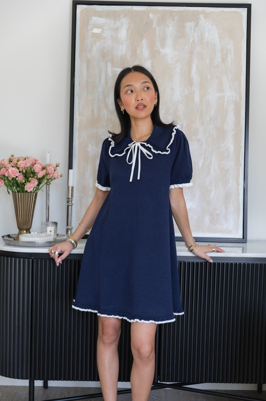 Collared Navy Blue Mini Dress