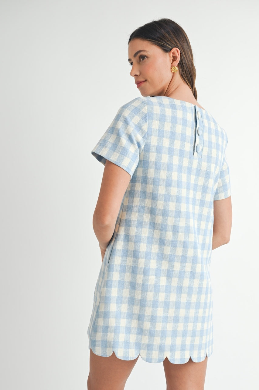 Blue Gingham Mini Dress with Scallop Hem - S Blue Gingham Mini Dress with Scallop Hem - S