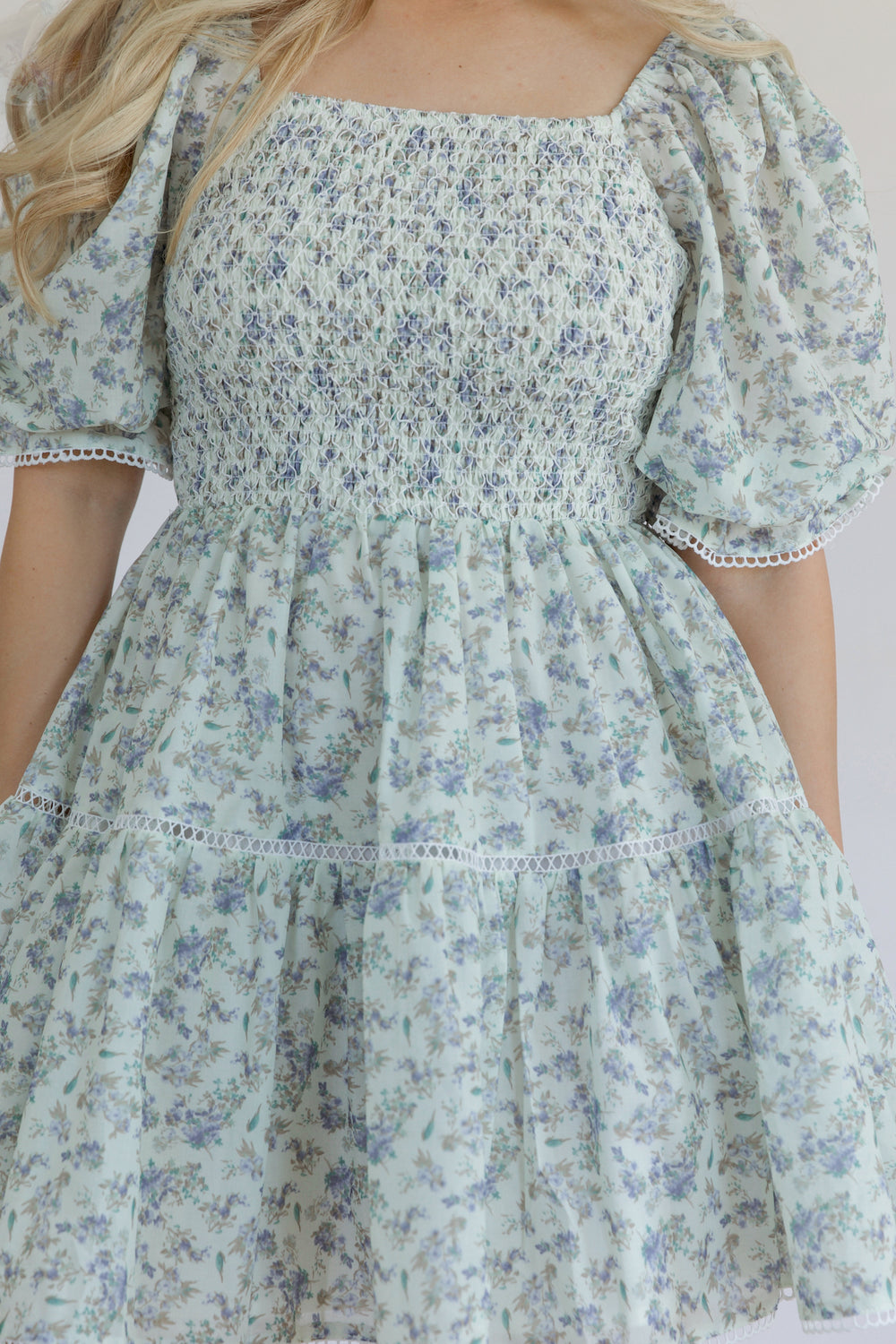 Blue and Green Flower Print Mini Dress main image 0