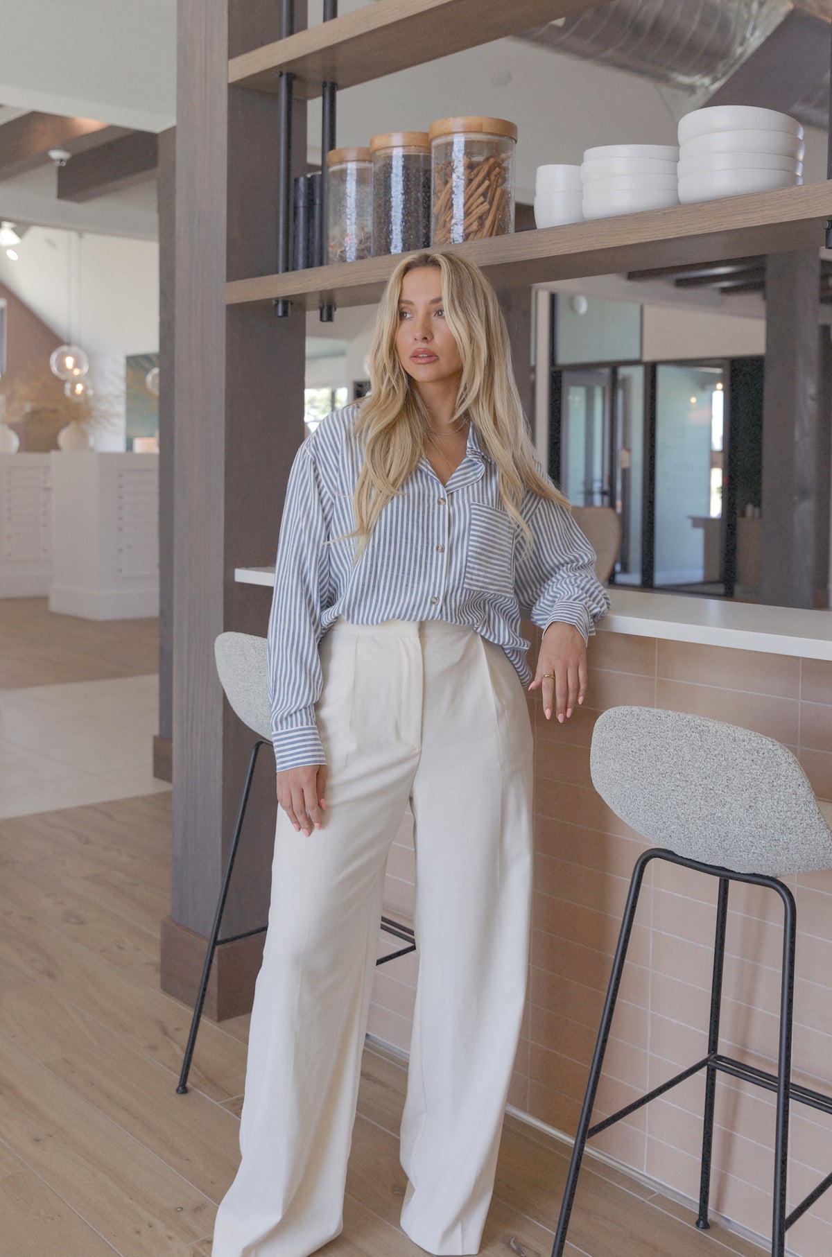 Plus Striped long sleeve button-down top main image 1