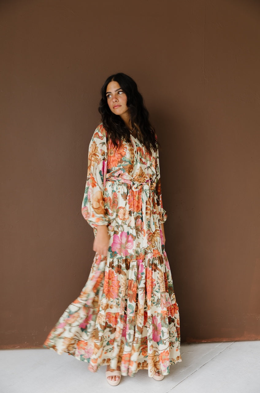 Floral Boho Maxi Dress - Flowy Tiered Long Sleeve