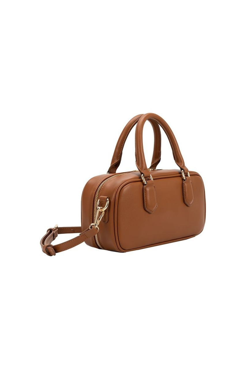 Melie Bianco Structured Brown Handbag - Boston Satchel