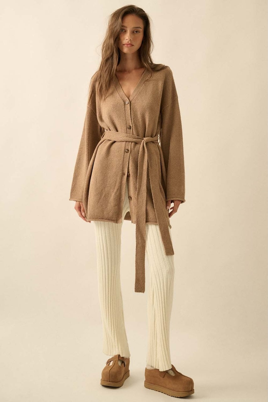 Brown Belted Cardigan