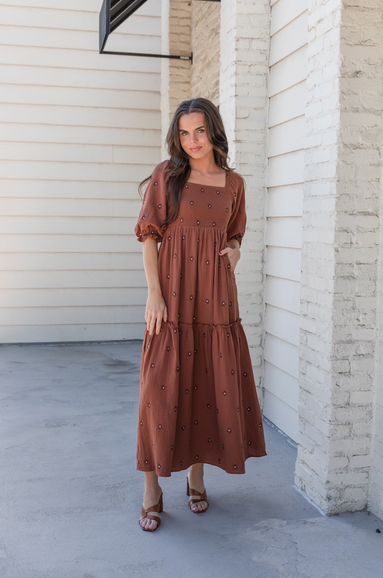 Brown Embroidered Maxi Dress