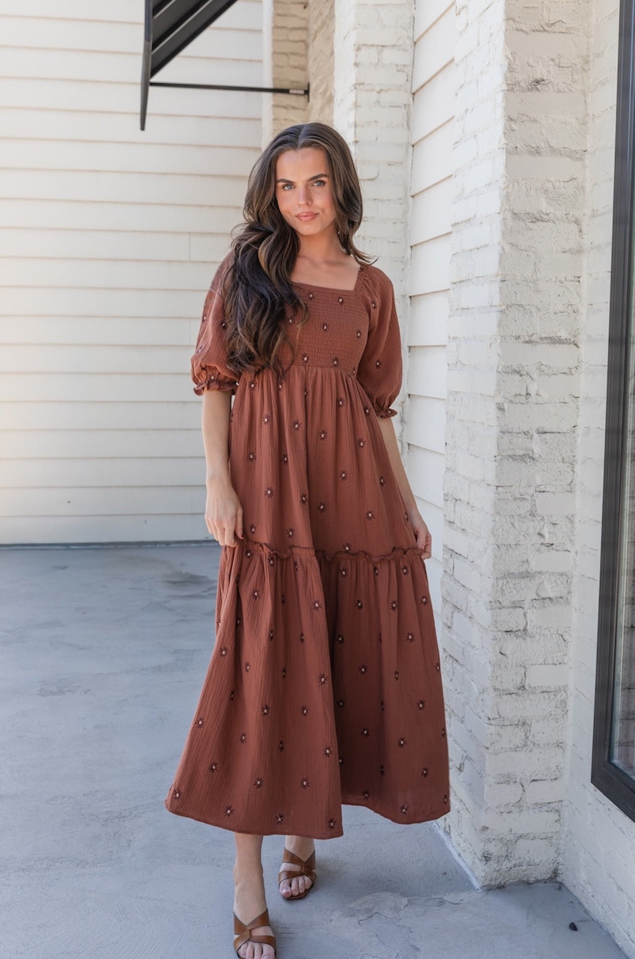 Brown Embroidered Maxi Dress
