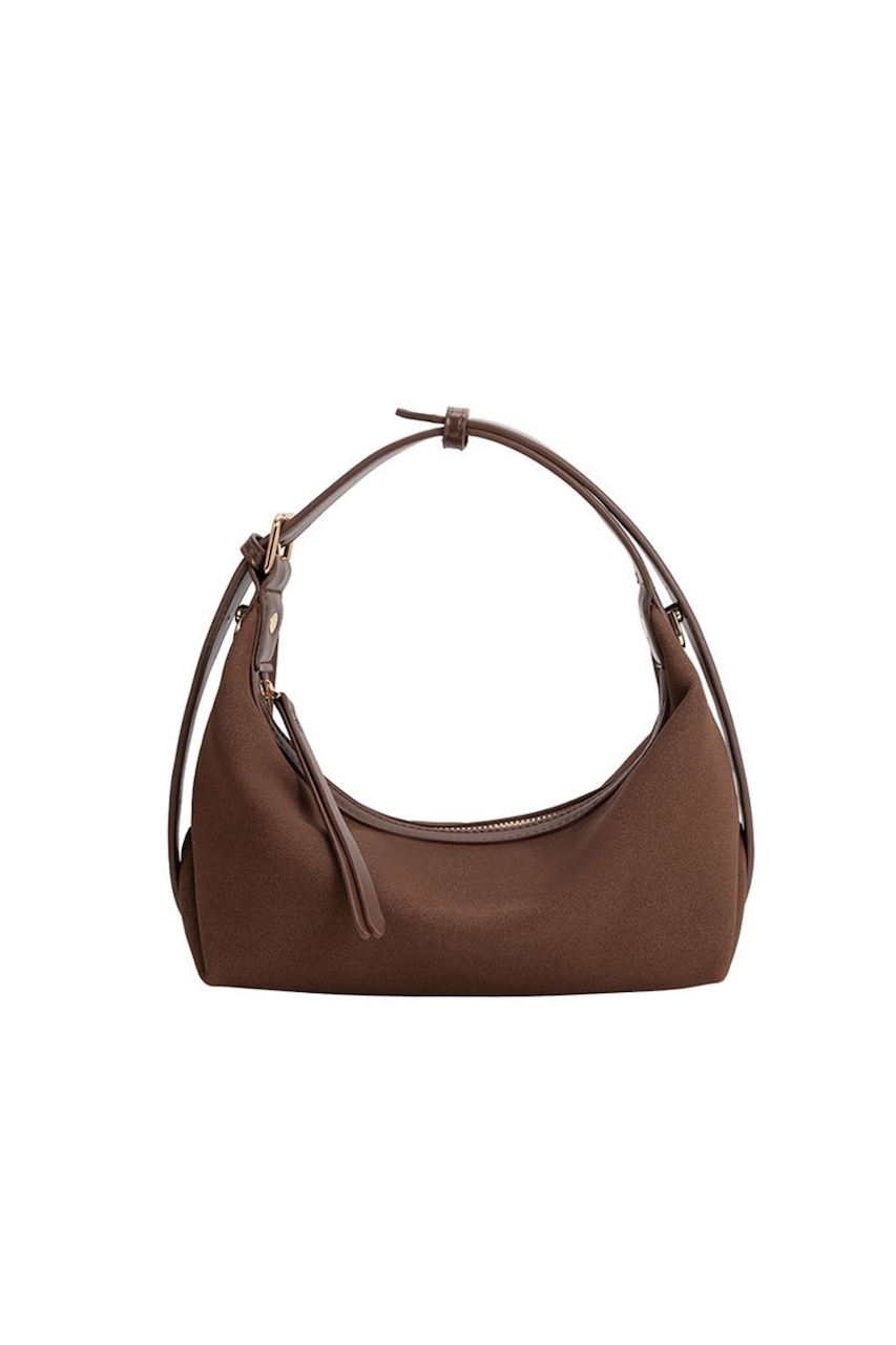 Melie Bianco Lilith Brown Suede Hobo Bag - Vegan Crescent Shoulder Purse