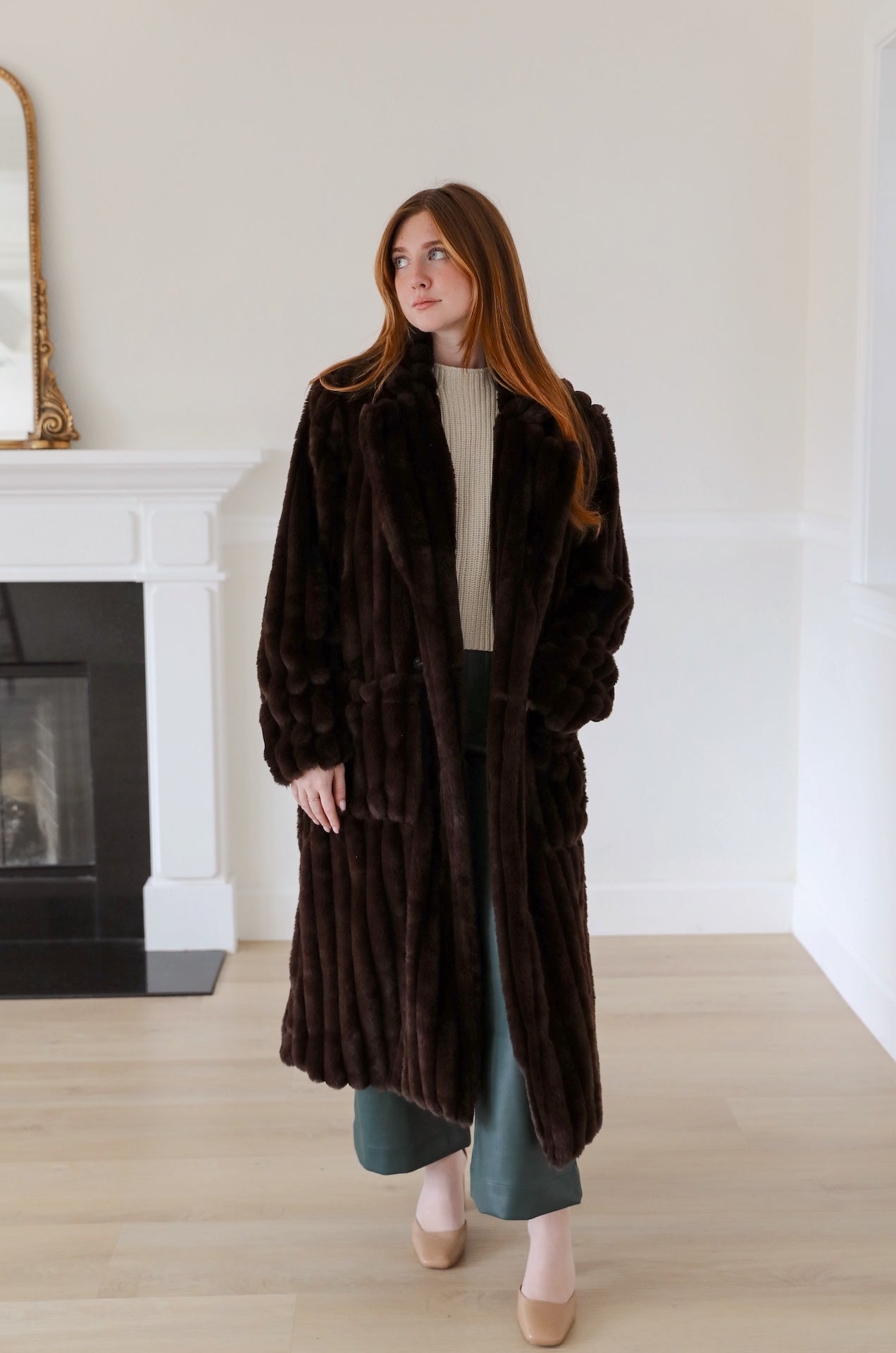 Chocolate Brown Luxe Fur Coat